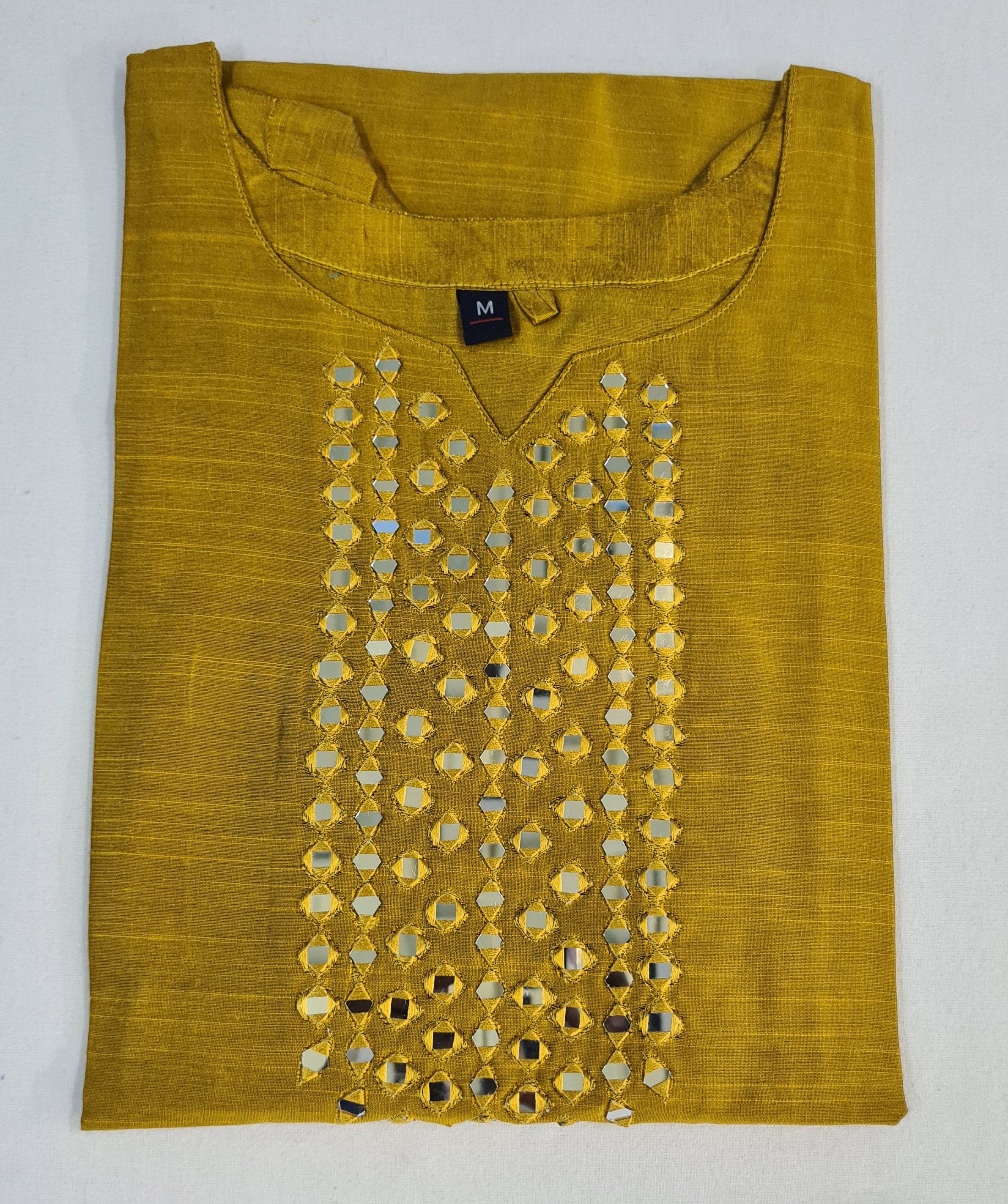Bangalore Silk Kurtis With Mirror Neck And All Over Work