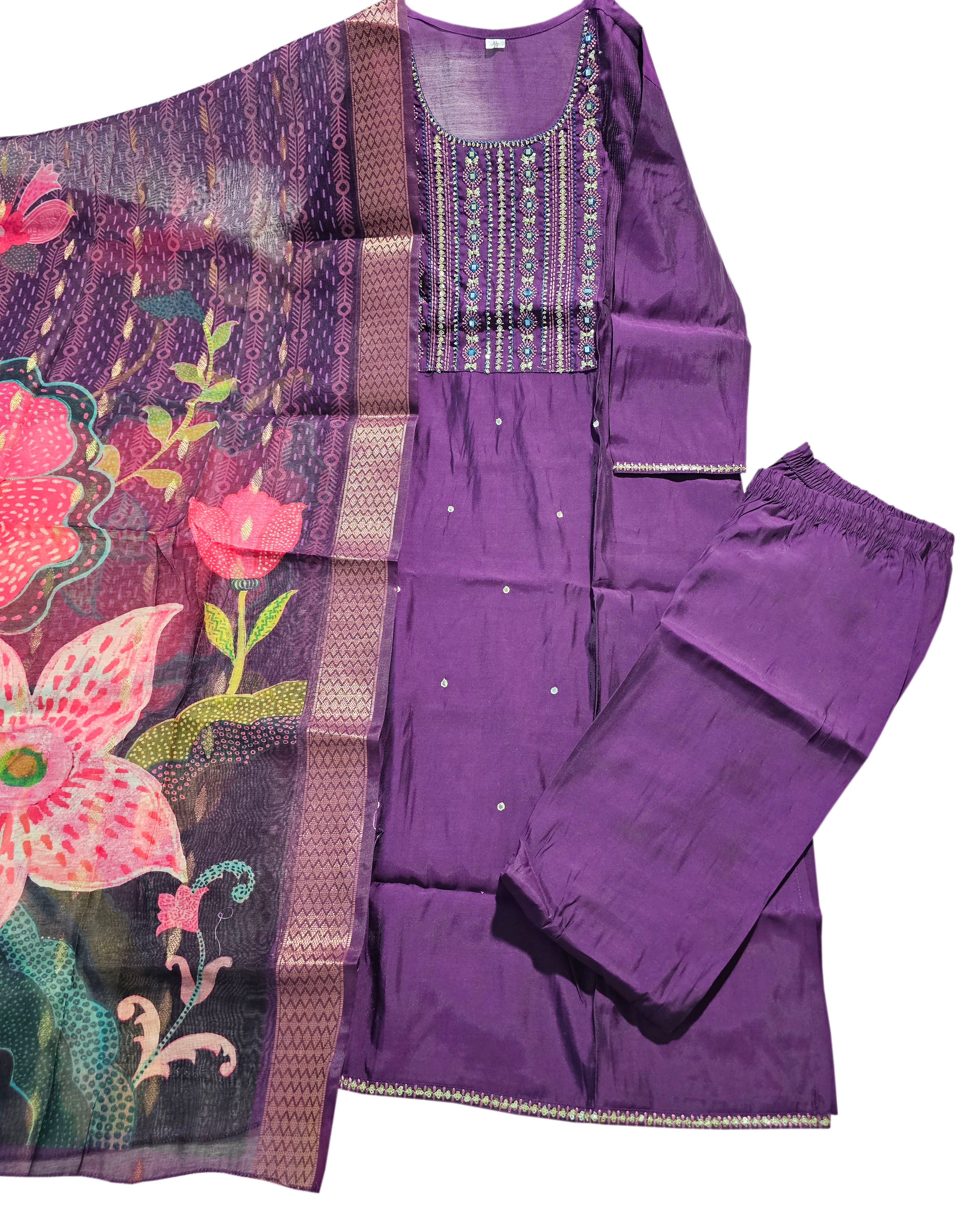 Roman Silk With Embroidery Work With Floral Dupatta Collection