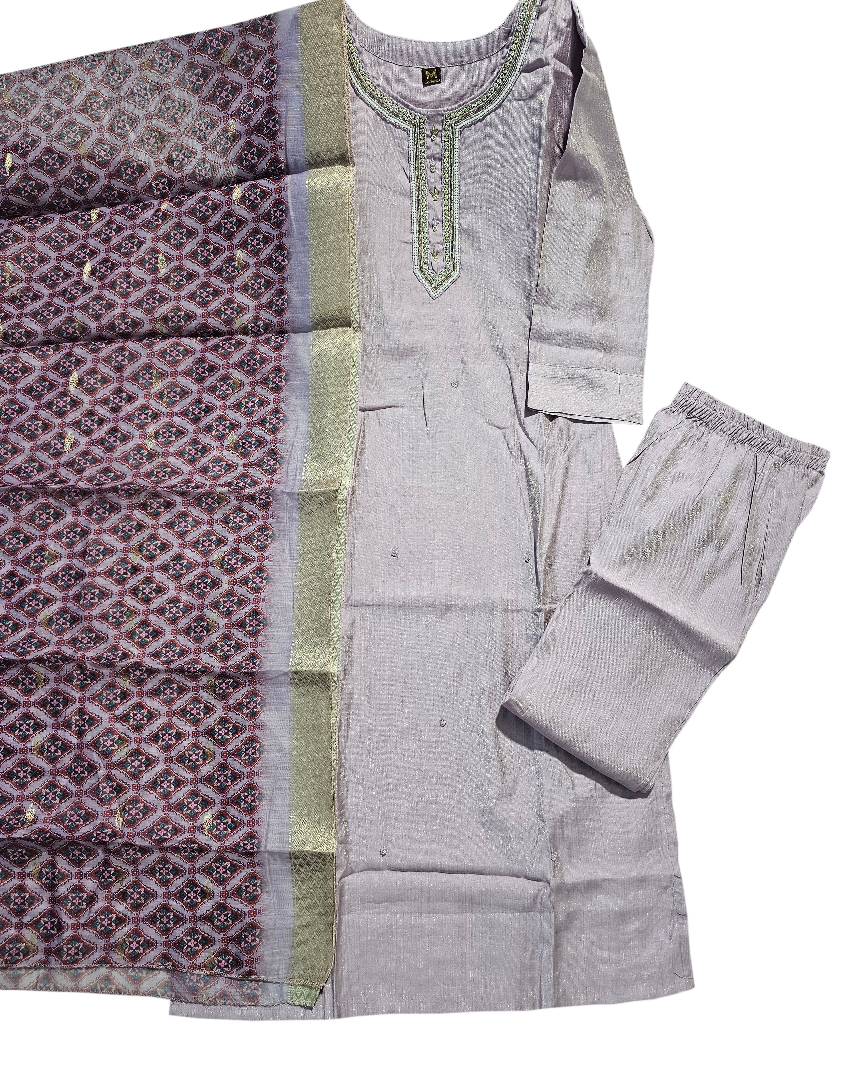 Baanvi Shivali Top Fabric Vatican Simar Silk Embroidered Straight Kurti with Pants and Dupatta Collection