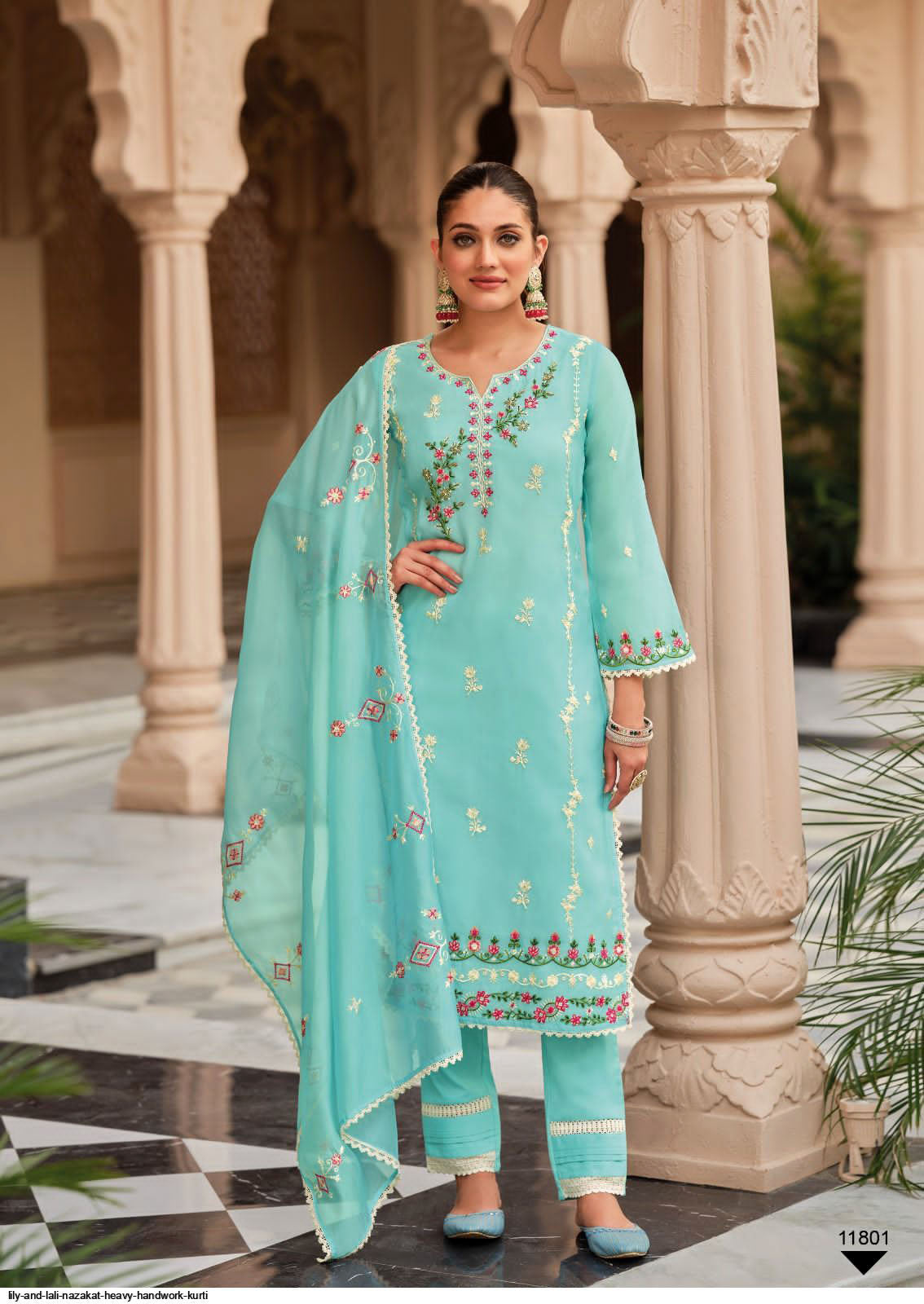 Lily and Lali Nazakat Party Style Kurti with Pant and Dupatta Collections