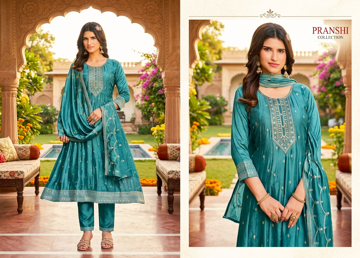 Aanchi Presents Pranshi Vichitra Silk Embroidery Worked Kurti With Bottom And Dupatta Collections