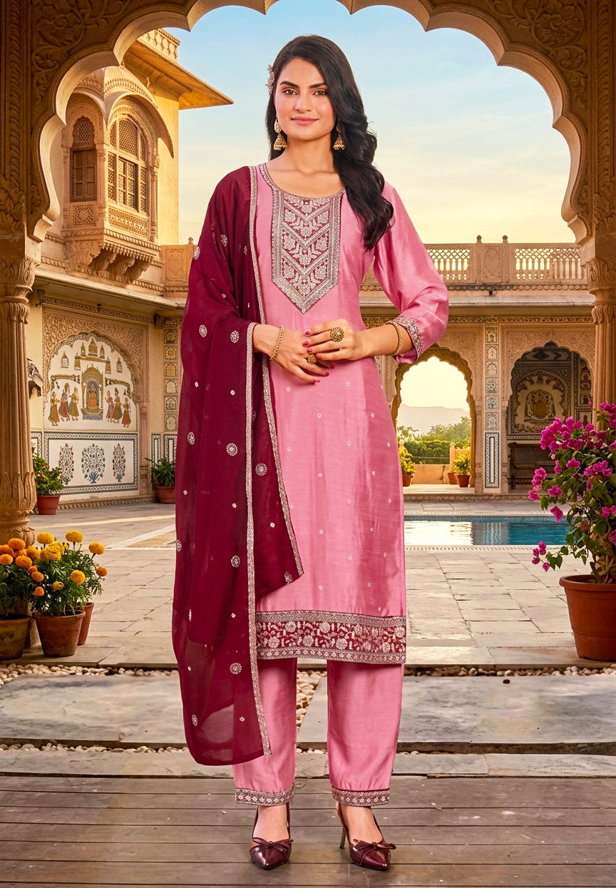 Aanchi Presents Rim-Zim Vichitra Silk Kurti With Bottom And Dupatta Collections