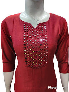 Bangalore Silk Kurtis With Mirror Neck And All Over Work