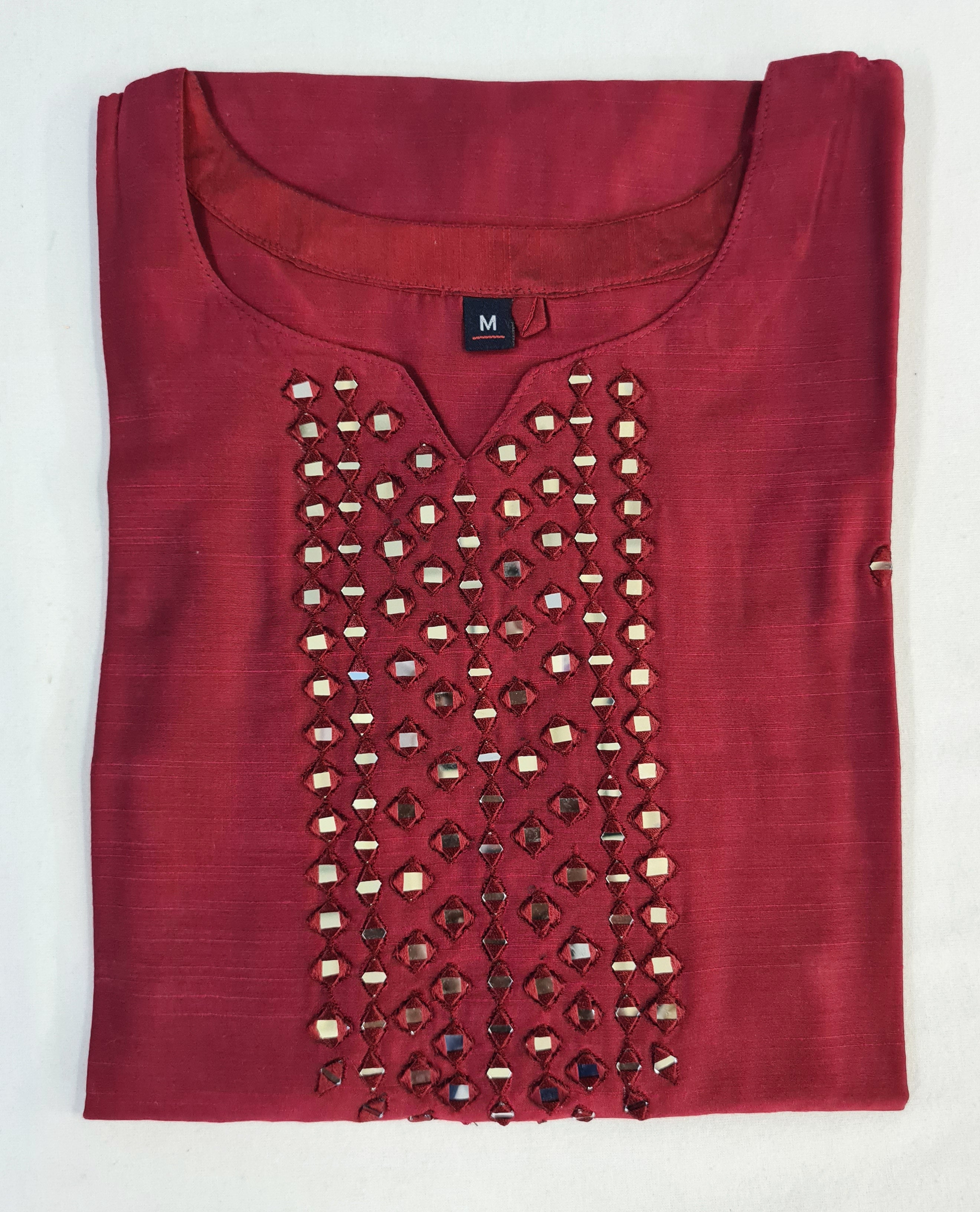 Bangalore Silk Kurtis With Mirror Neck And All Over Work