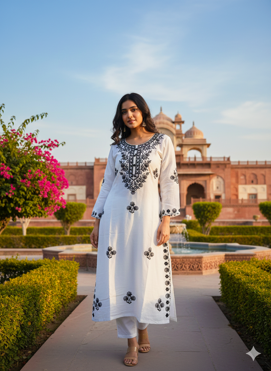 Blue Hills Presents Black & White VOL-20 Rayon With Thread Work Designer Ladies Kurti Combo Set