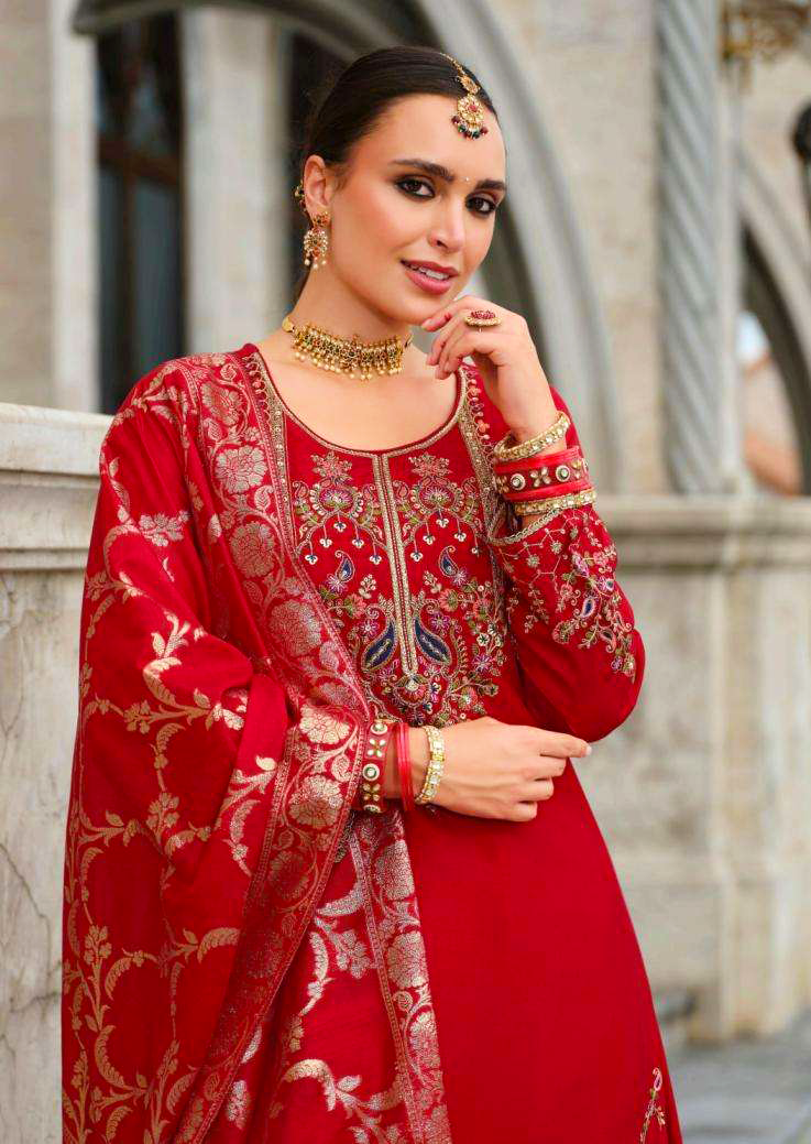 Lily & Laly Presents Suhagini Silk With Cotton Lining Full Stitch Karma Special Plazzo 3Pcs Dress Collections