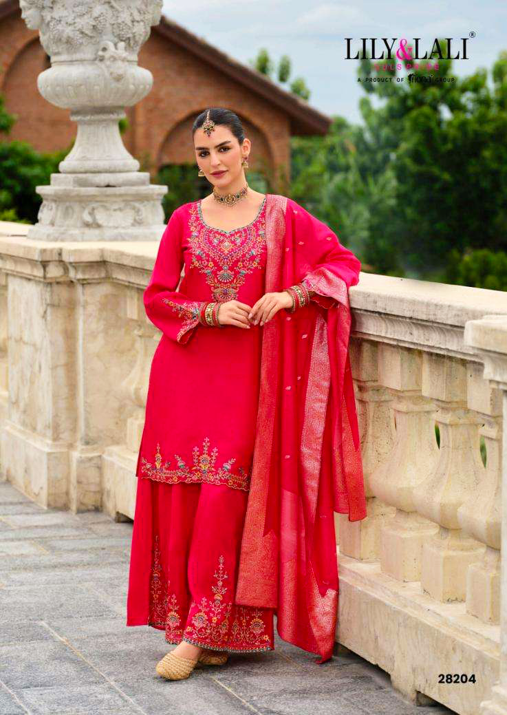 Lily & Laly Presents Suhagini Silk With Cotton Lining Full Stitch Karma Special Plazzo 3Pcs Dress Collections