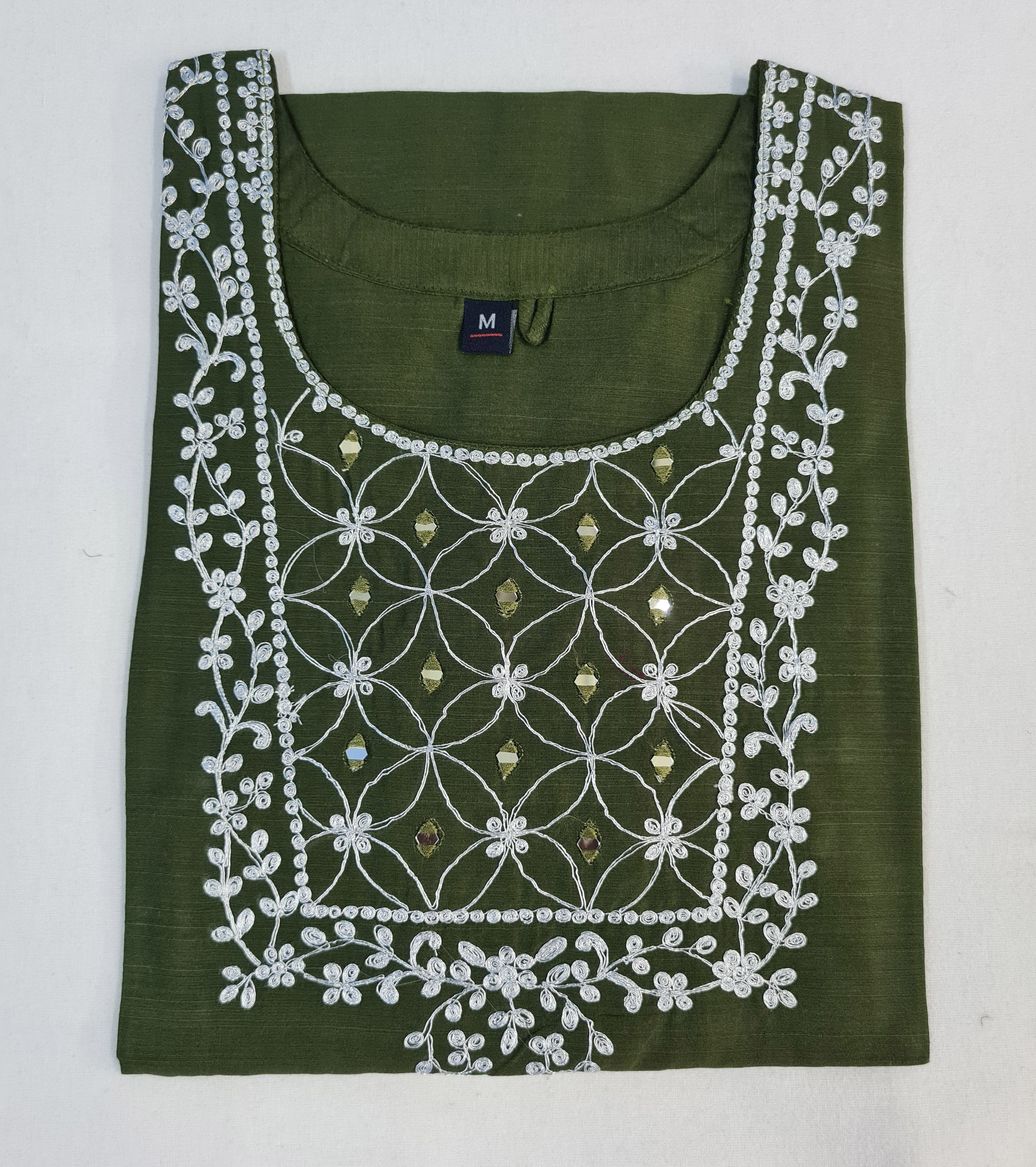 Bangalore Silk Kurtis With Mirror Neck Work