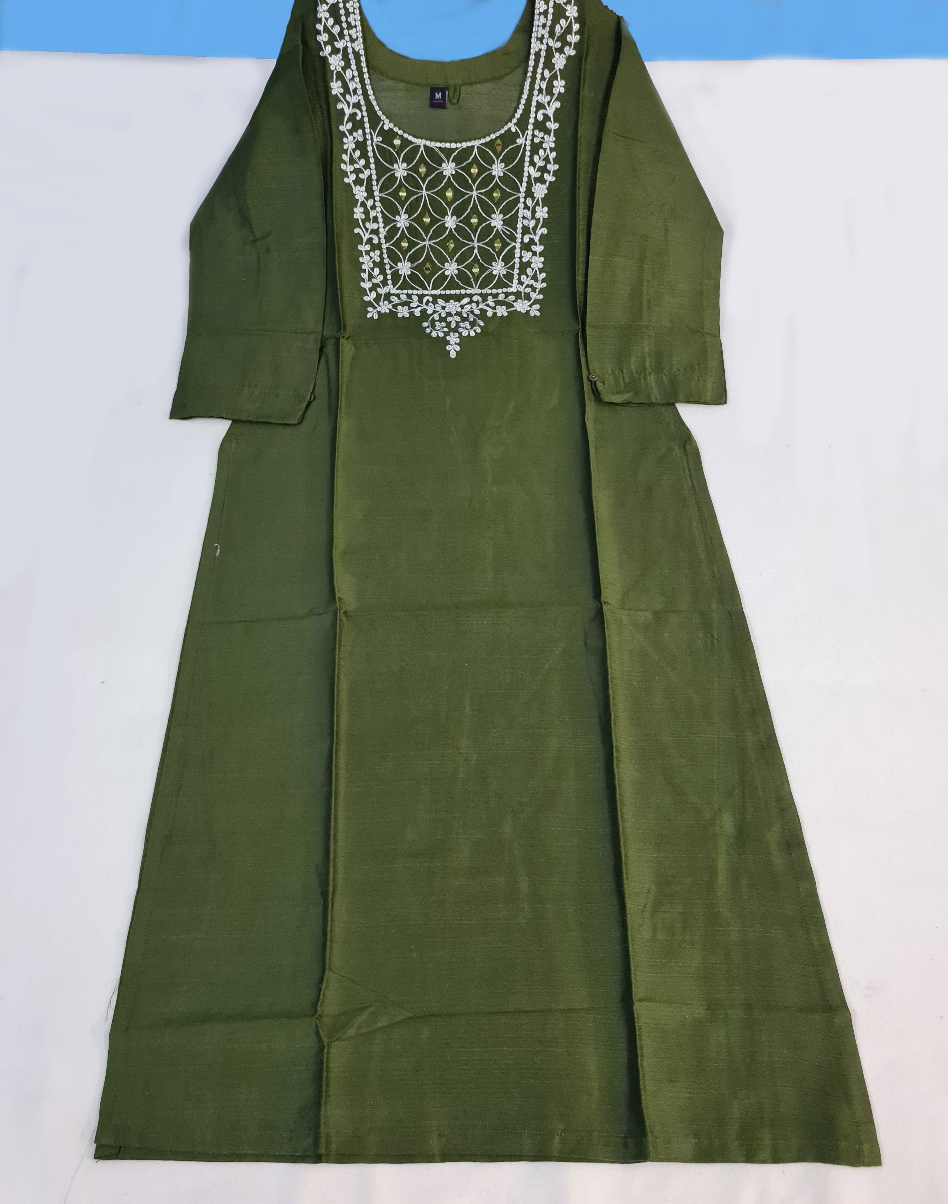 Bangalore Silk Kurtis With Mirror Neck Work