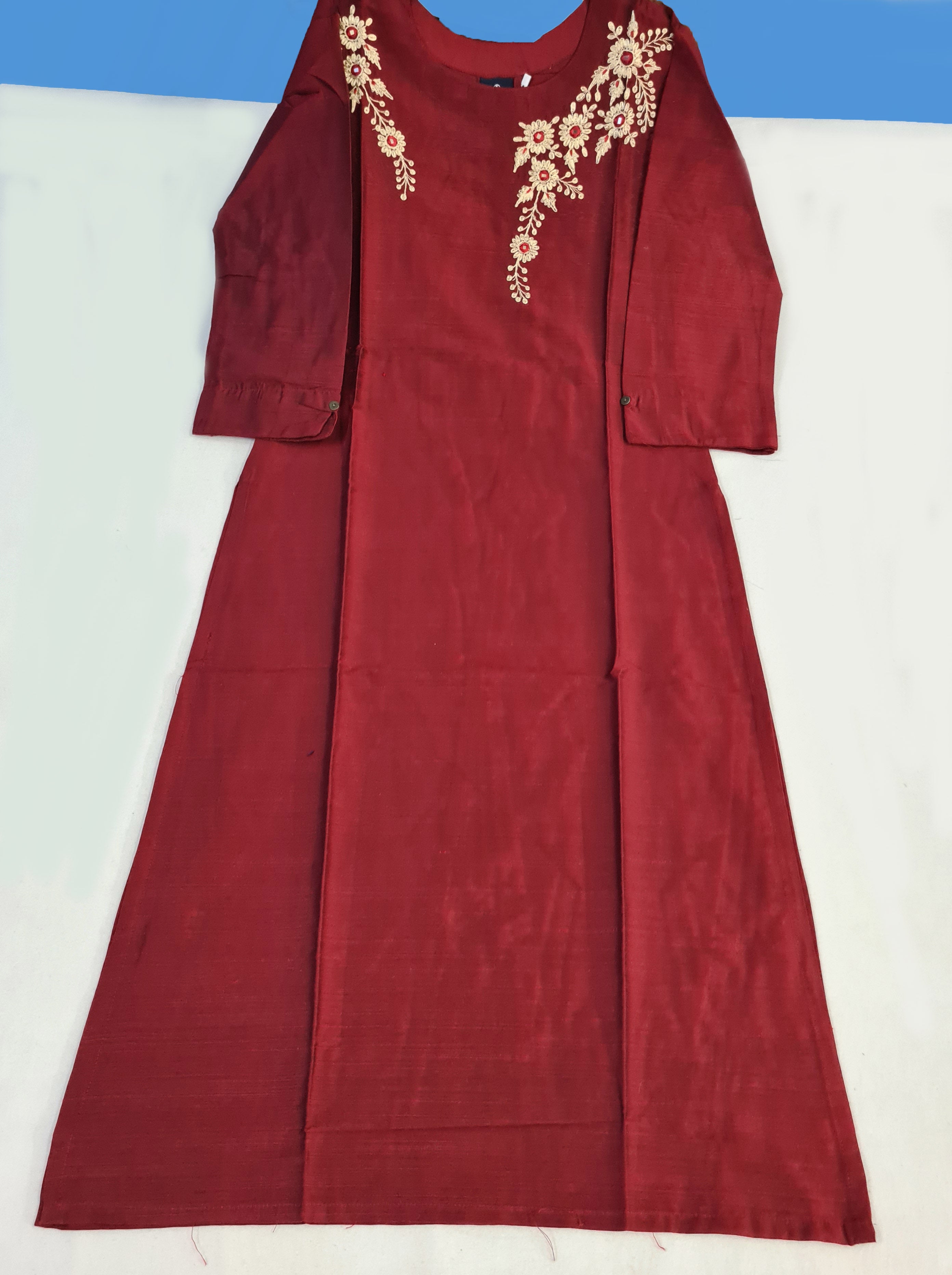 Bangalore Silk Kurtis With Neck Work