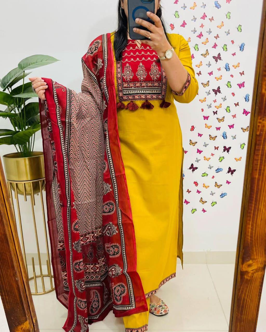 Cotton Fancy Dress Top with Pant and Dupatta Collection