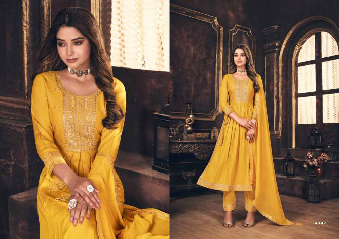 Rangoon Mahima Designer Fancy Nayra cut Kurti with Pant and Dupatta Collections