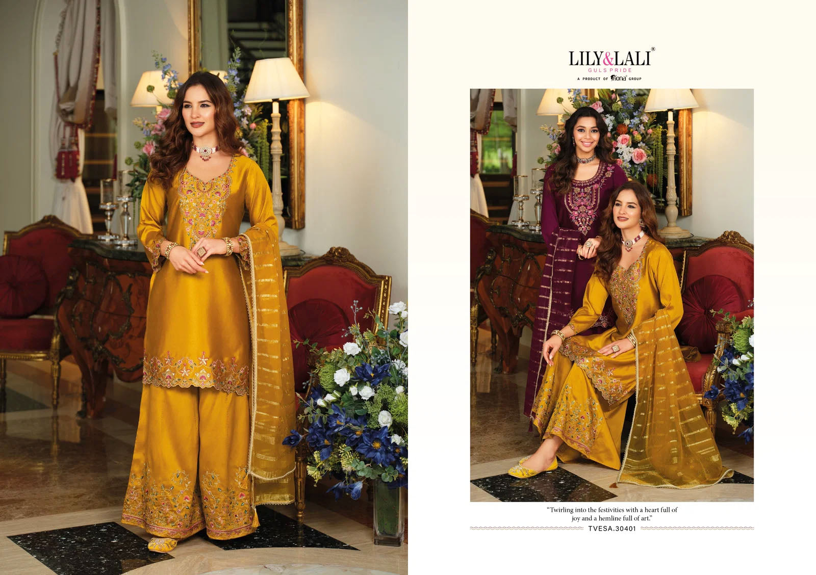 Lily and Lali Presents TVESA Silk With Embroidery Work Kurti Pant and Dupatta Collections