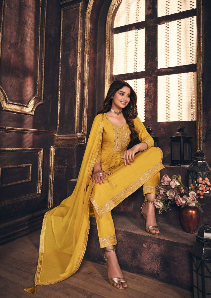 Rangoon Mahima Designer Fancy Nayra cut Kurti with Pant and Dupatta Collections