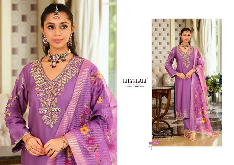 Lily and Lali Presents Jennifer Viscose Gaji Silk With Handwork Kurti Pant and Dupatta Collections
