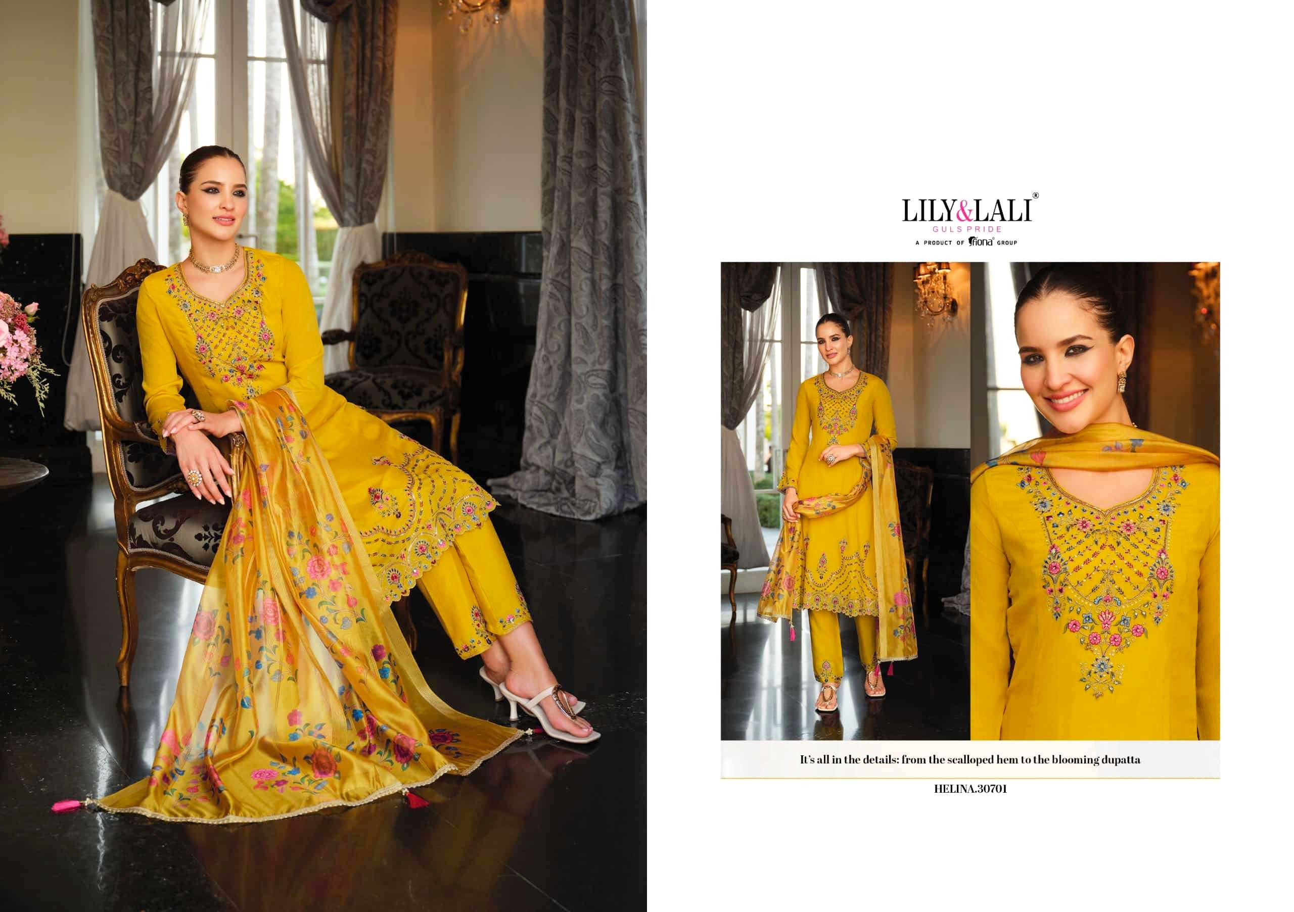 Lily and Lali Presents Helina Chinon Silk With Embroidery Work Top Bottom and Dupatta Collections