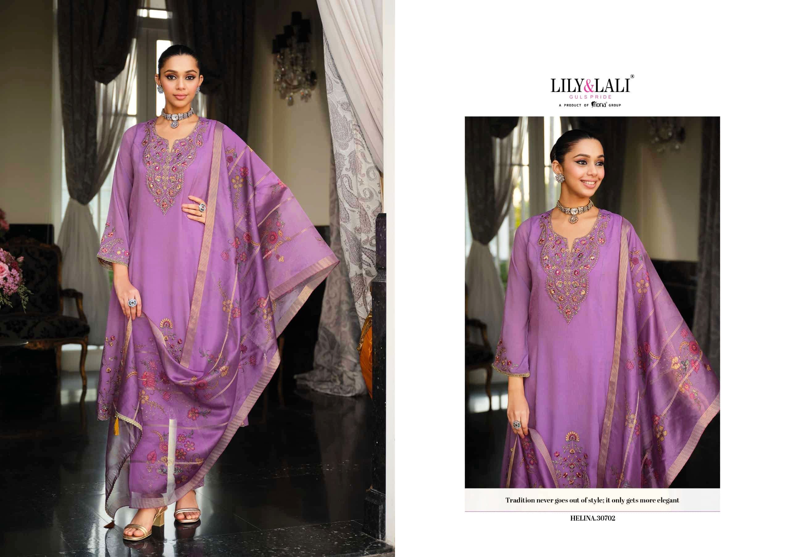 Lily and Lali Presents Helina Chinon Silk With Embroidery Work Top Bottom and Dupatta Collections