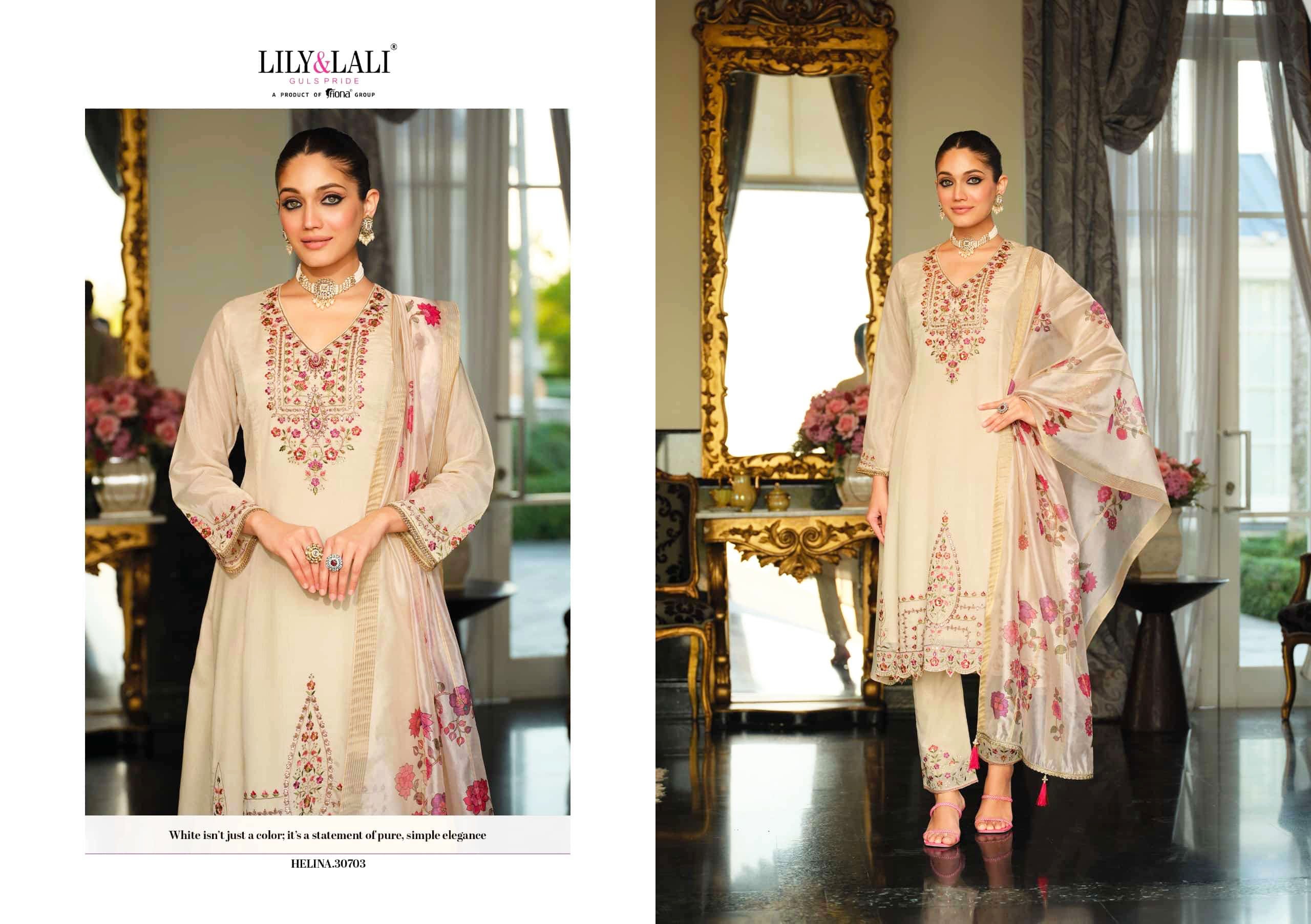 Lily and Lali Presents Helina Chinon Silk With Embroidery Work Top Bottom and Dupatta Collections