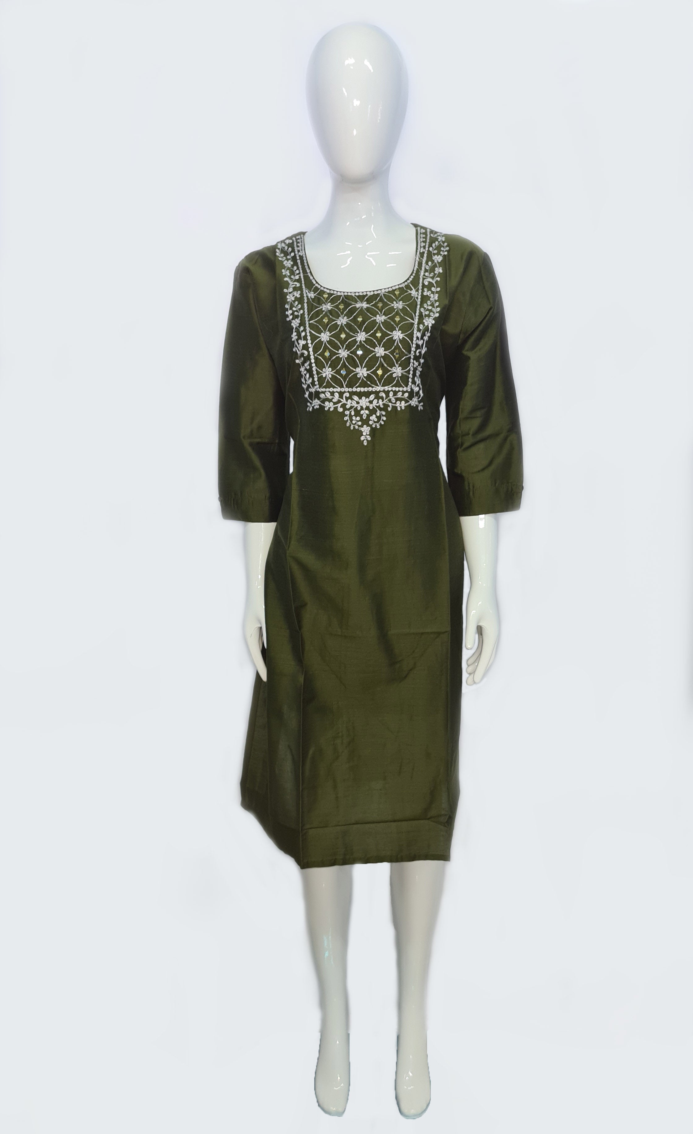 Bangalore Silk Kurtis With Mirror Neck Work