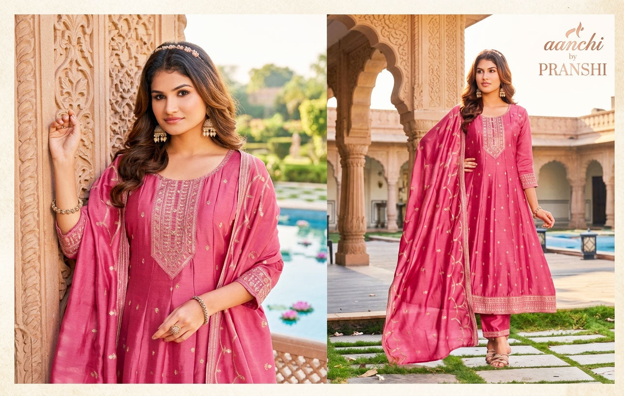 Aanchi Presents Pranshi Vichitra Silk Embroidery Worked Kurti With Bottom And Dupatta Collections