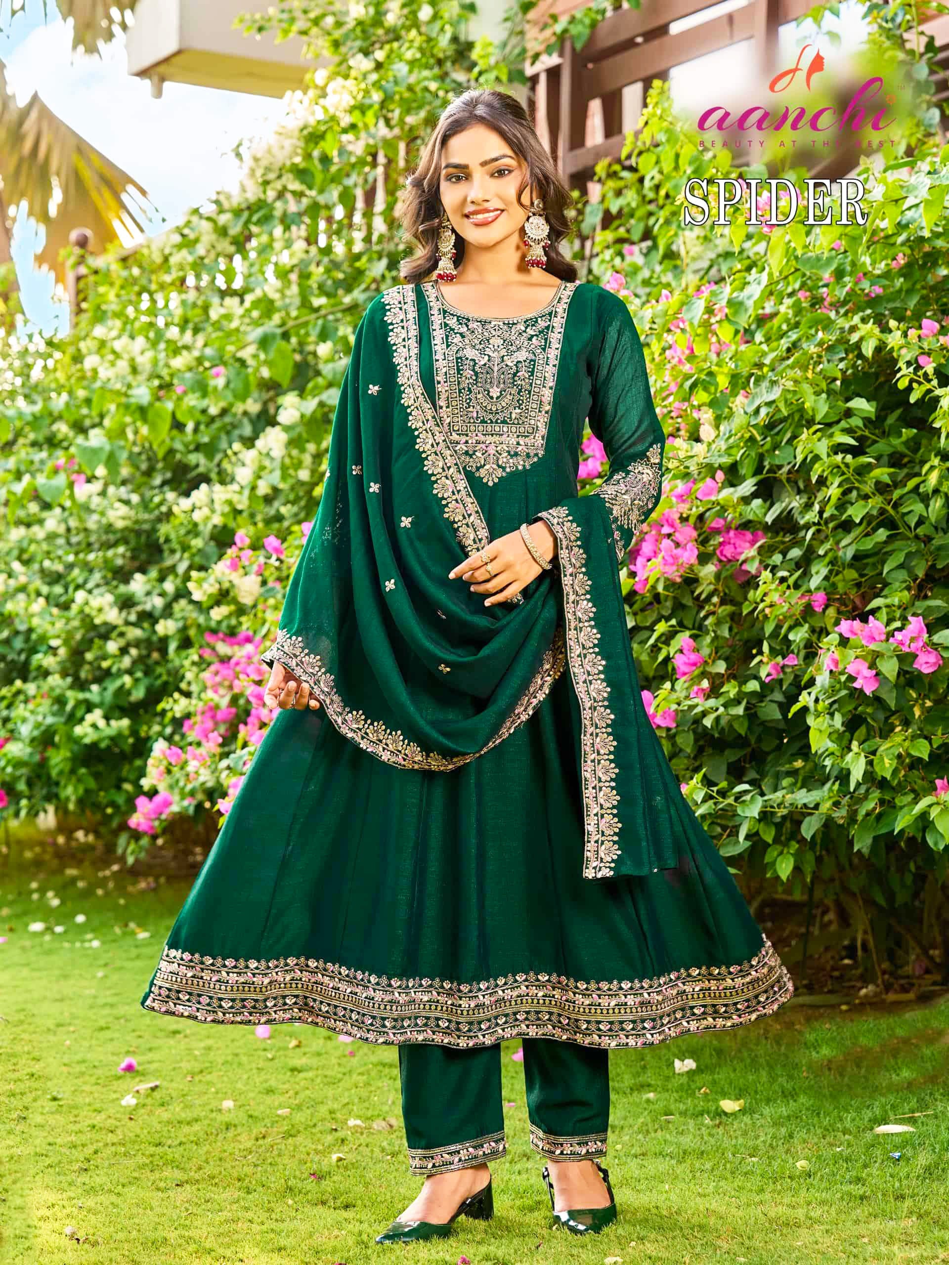 Aanchi Presents Spider Vichitra Silk Embroidery Worked Kurti With Bottom And Dupatta Collections