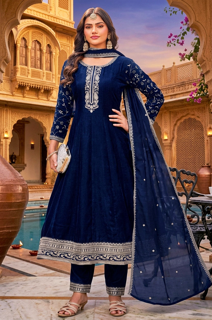 Aanchi Presents Reva Vichitra Silk Embroidery Worked Kurti With Bottom And Dupatta Collections