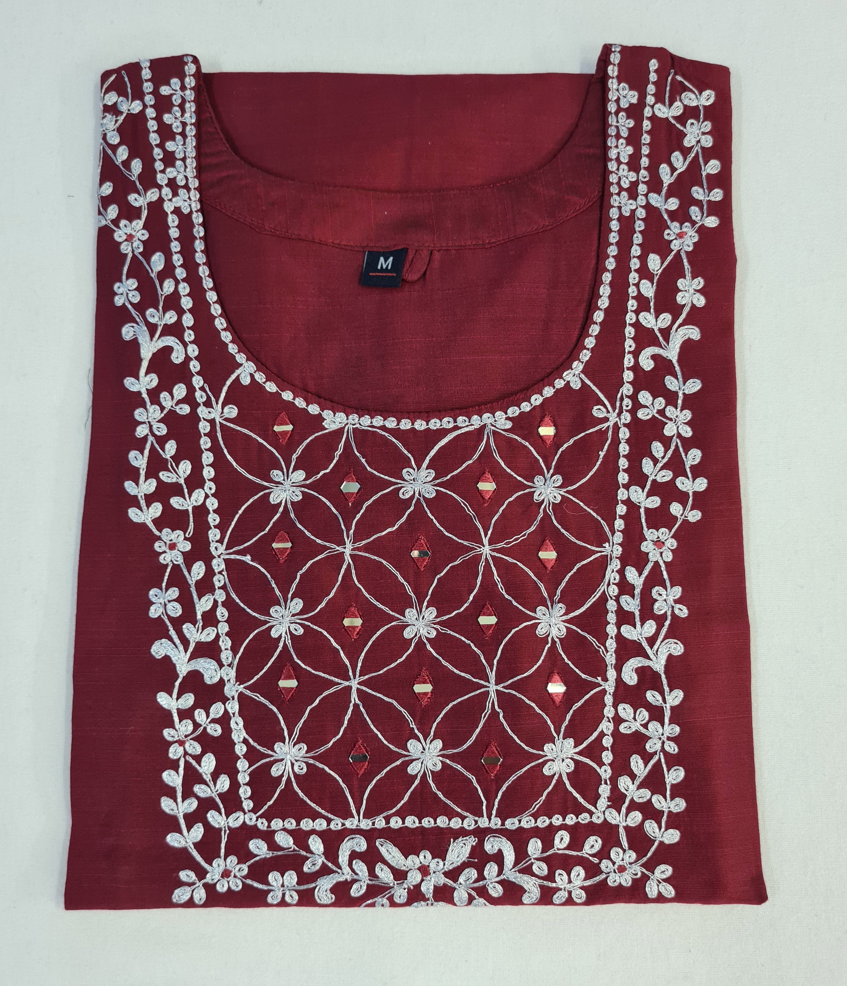 Bangalore Silk Kurtis With Mirror Neck Work