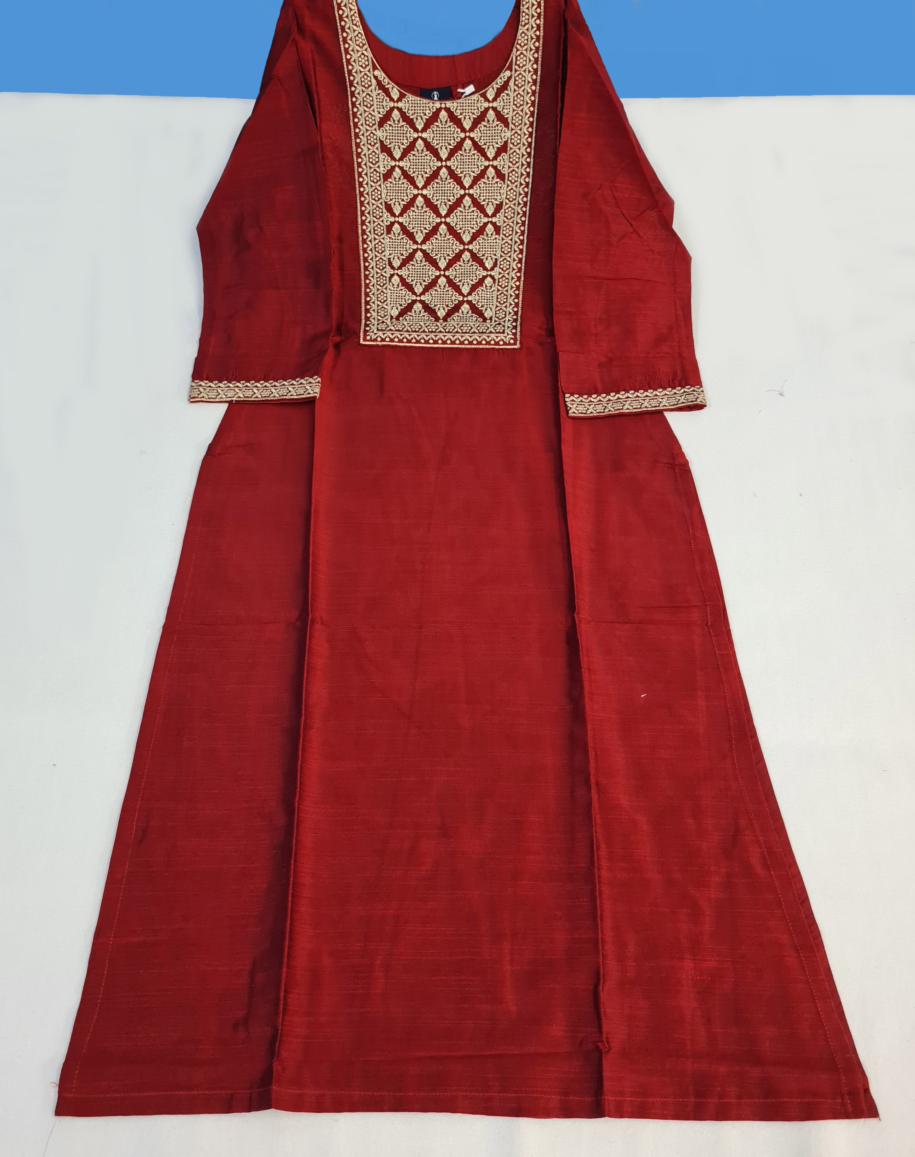 Bangalore Silk Kurtis With Neck Work