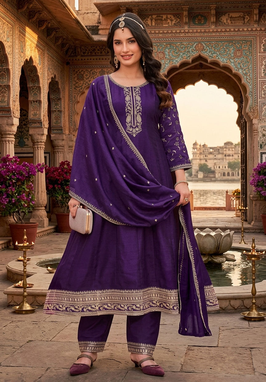 Aanchi Presents Reva Vichitra Silk Embroidery Worked Kurti With Bottom And Dupatta Collections