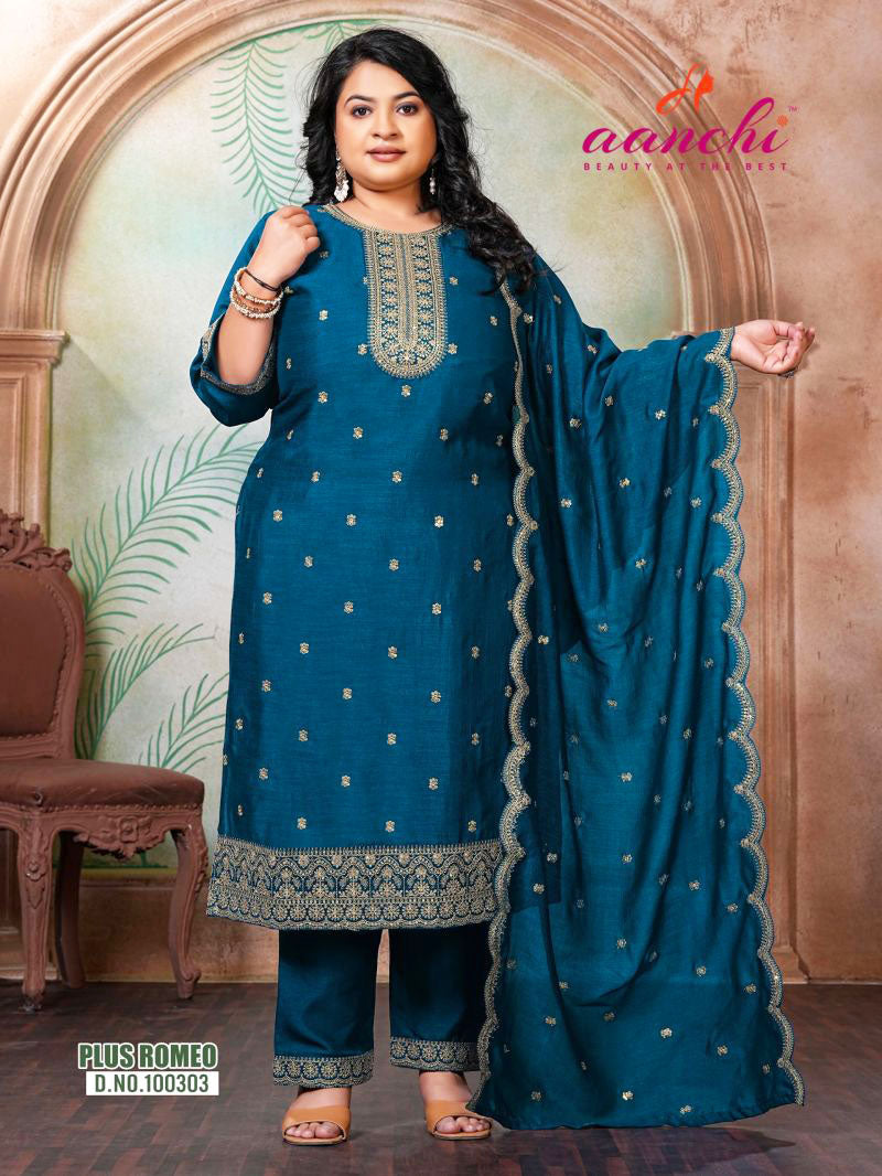 Aanchi Presents Plus Romeo Vichitra Silk Kurti With Bottom And Dupatta Collections