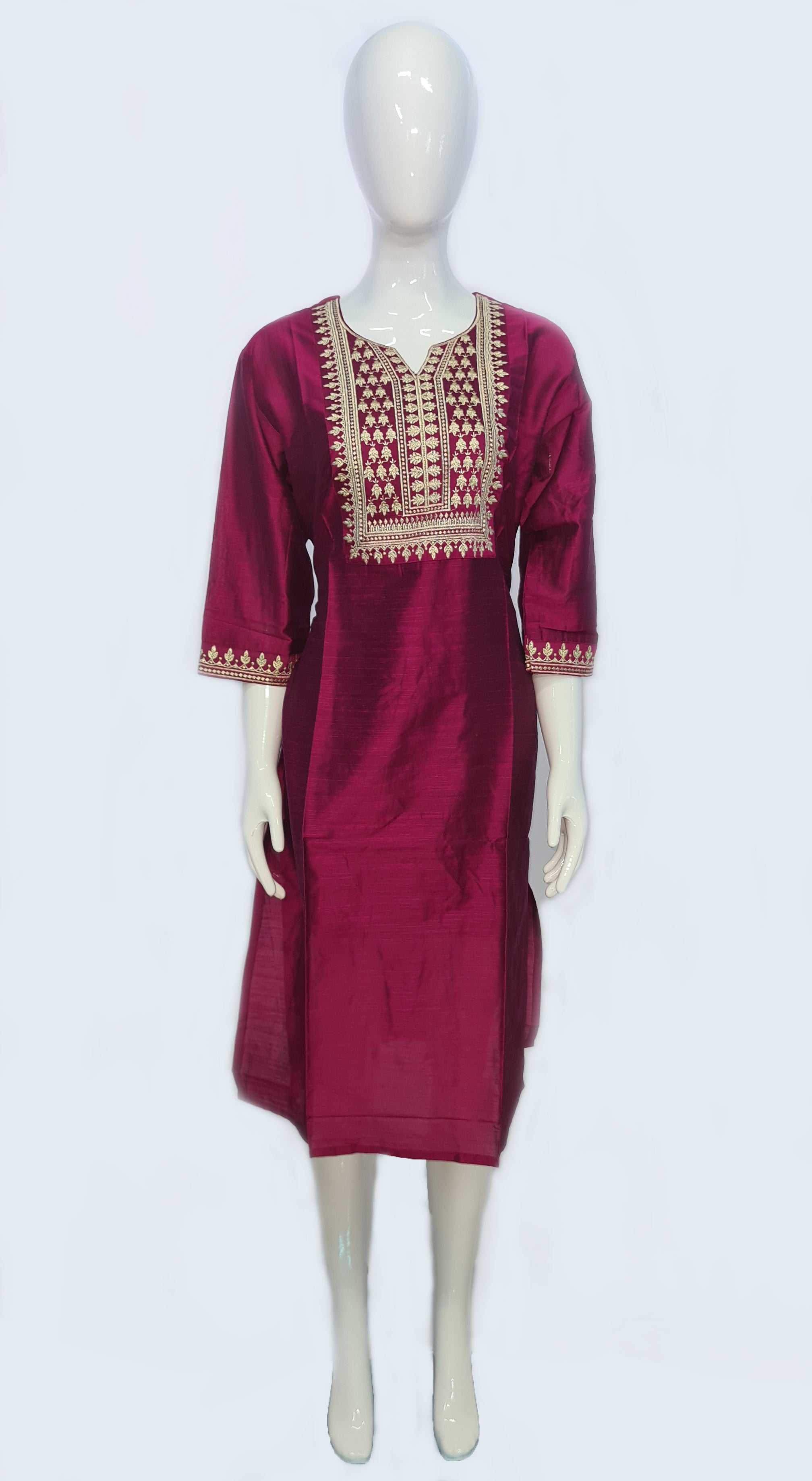 Bangalore Silk Kurtis With Neck Work