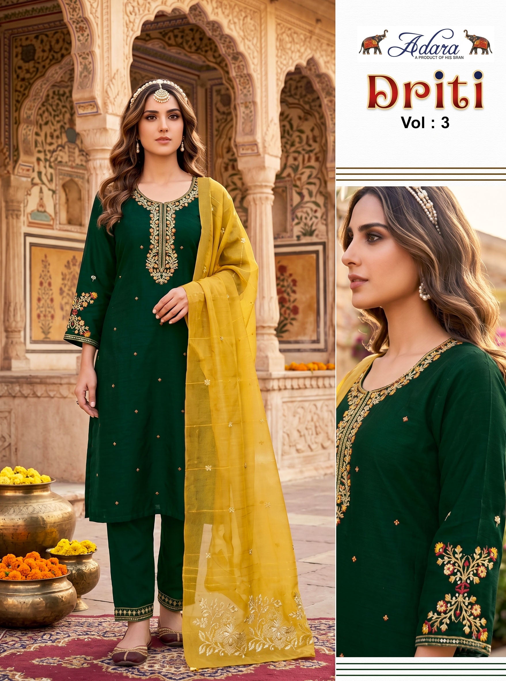 Adara Presents Driti VOL-3 Rayon Silk With Embroidery Work Top Bottom and Dupatta Collections