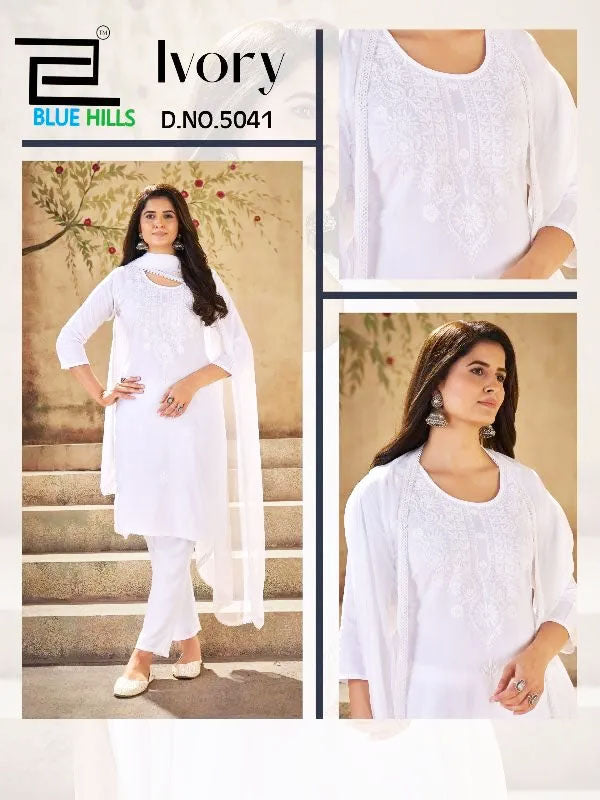 Blue Hills Presents Ivory Rayon With Embroidery Work Designer Ladies Kurti Combo Set Collections