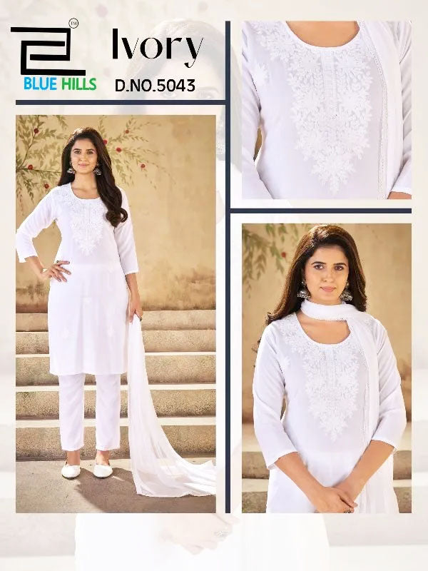 Blue Hills Presents Ivory Rayon With Embroidery Work Designer Ladies Kurti Combo Set Collections