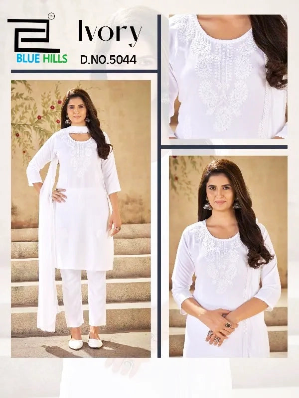 Blue Hills Presents Ivory Rayon With Embroidery Work Designer Ladies Kurti Combo Set Collections