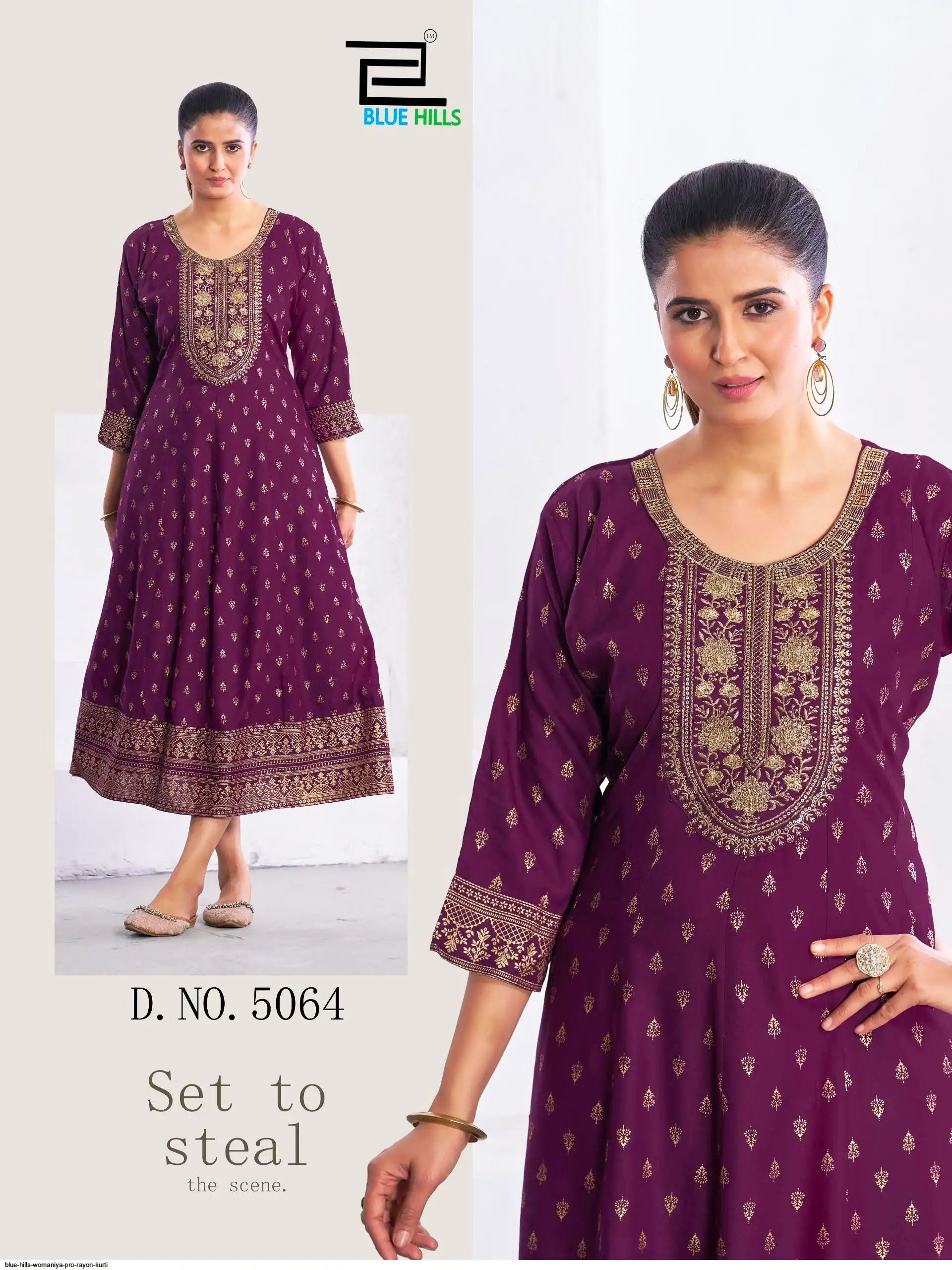 Blue Hills Presents Womaniya Pro Rayon Neck Embroidery Anarkali Gown Collections