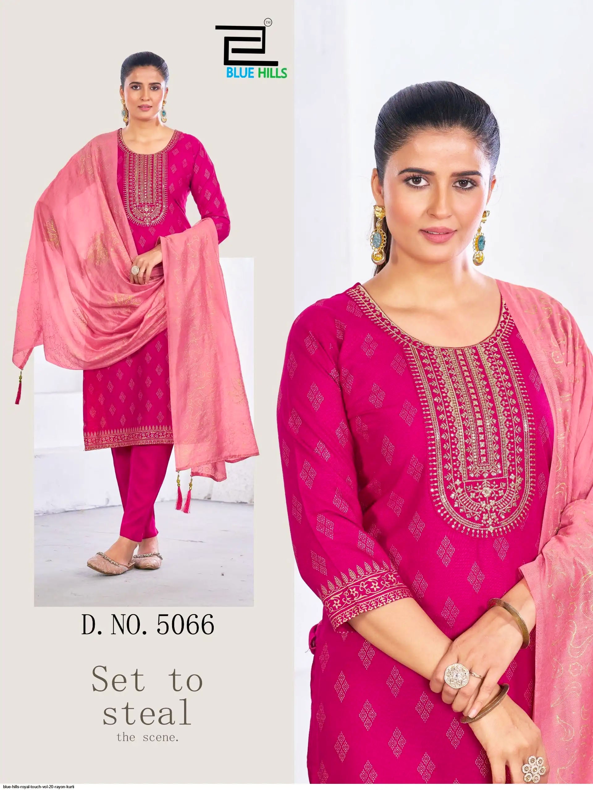 Blue Hills Presents Royal Touch VOL-20 Rayon Foil Printed Kurti Pant And Dupatta Collections