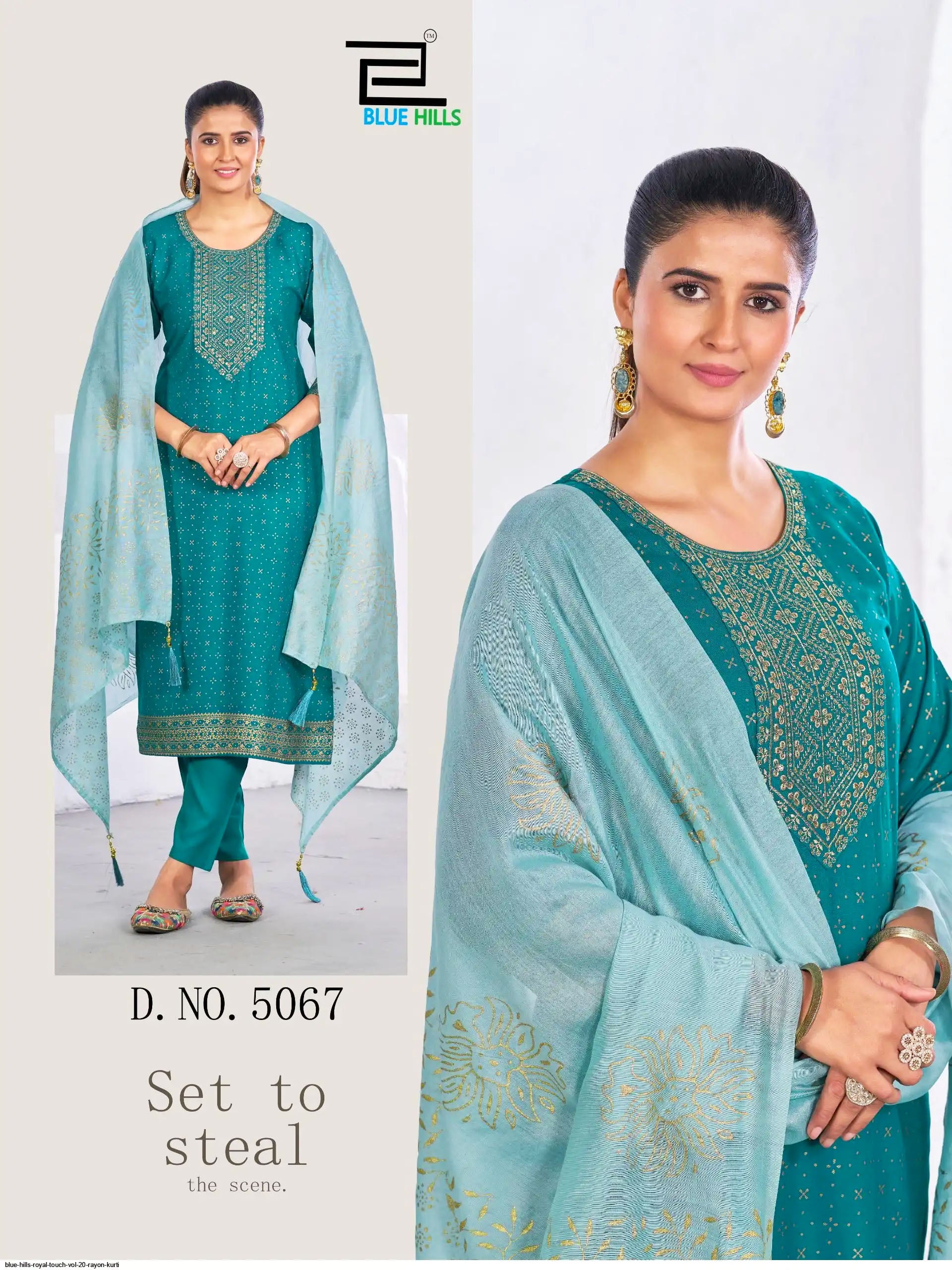 Blue Hills Presents Royal Touch VOL-20 Rayon Foil Printed Kurti Pant And Dupatta Collections