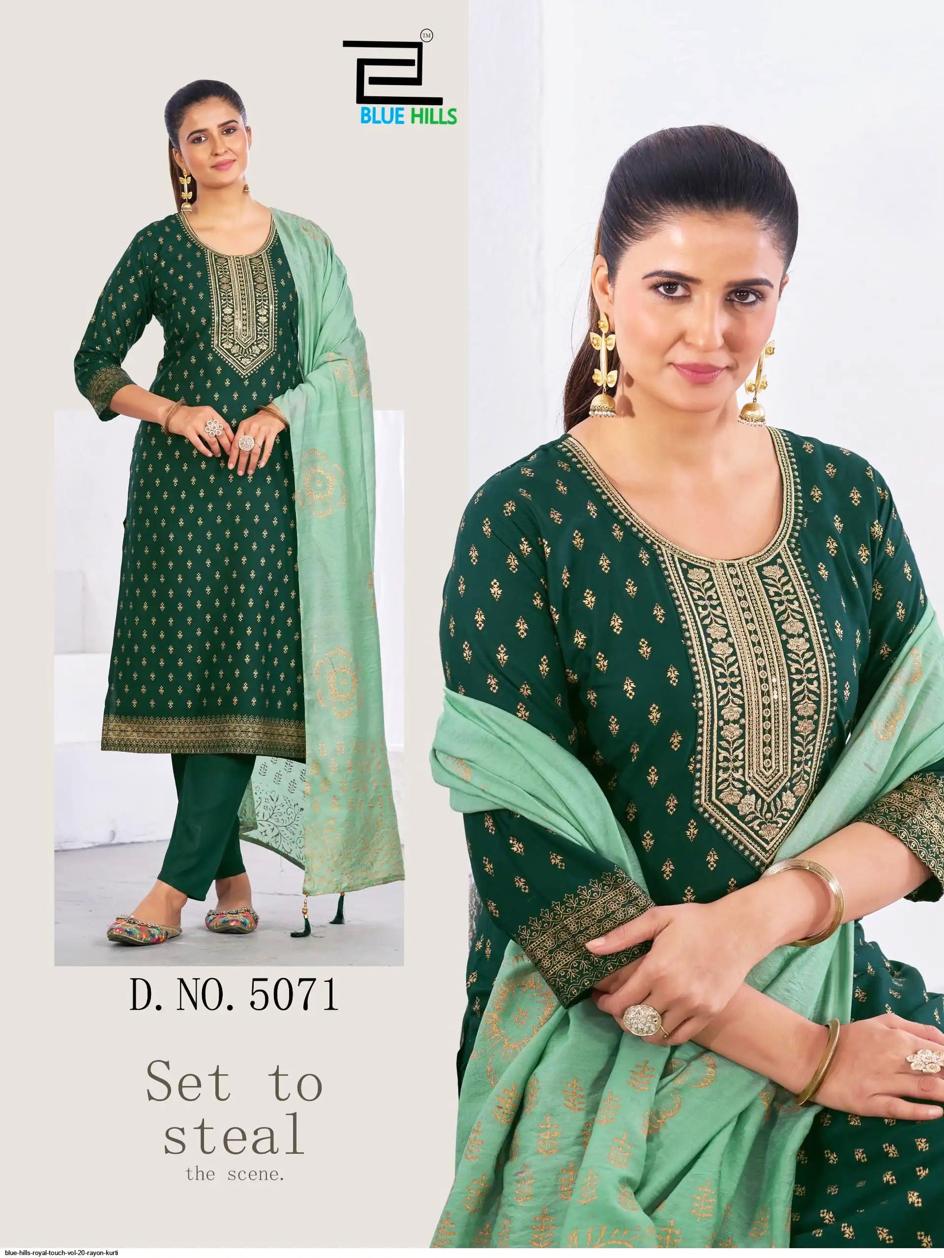 Blue Hills Presents Royal Touch VOL-20 Rayon Foil Printed Kurti Pant And Dupatta Collections