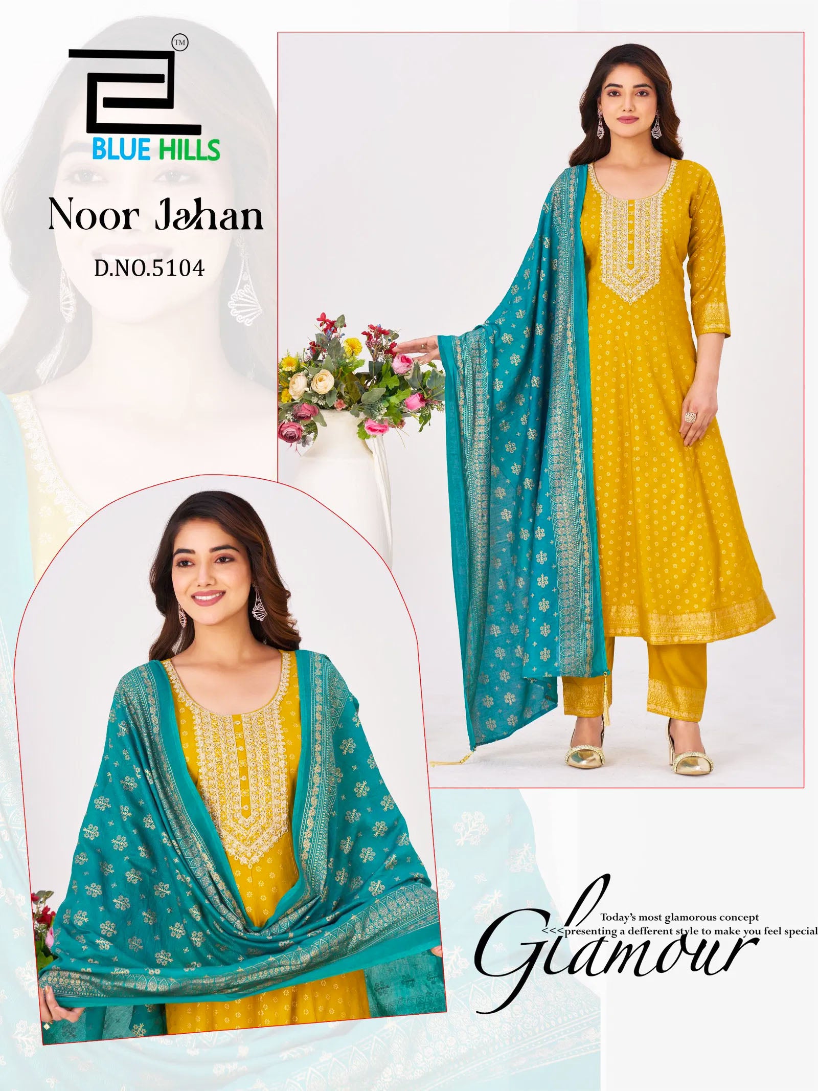 Blue Hills Presents Noor Jahan Chanderi Foil Printed Embroidery Top Bottom And Dupatta Collections