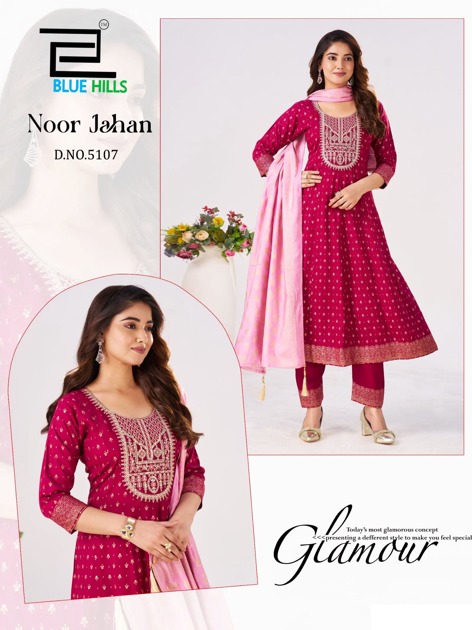 Blue Hills Presents Noor Jahan Chanderi Foil Printed Embroidery Top Bottom And Dupatta Collections