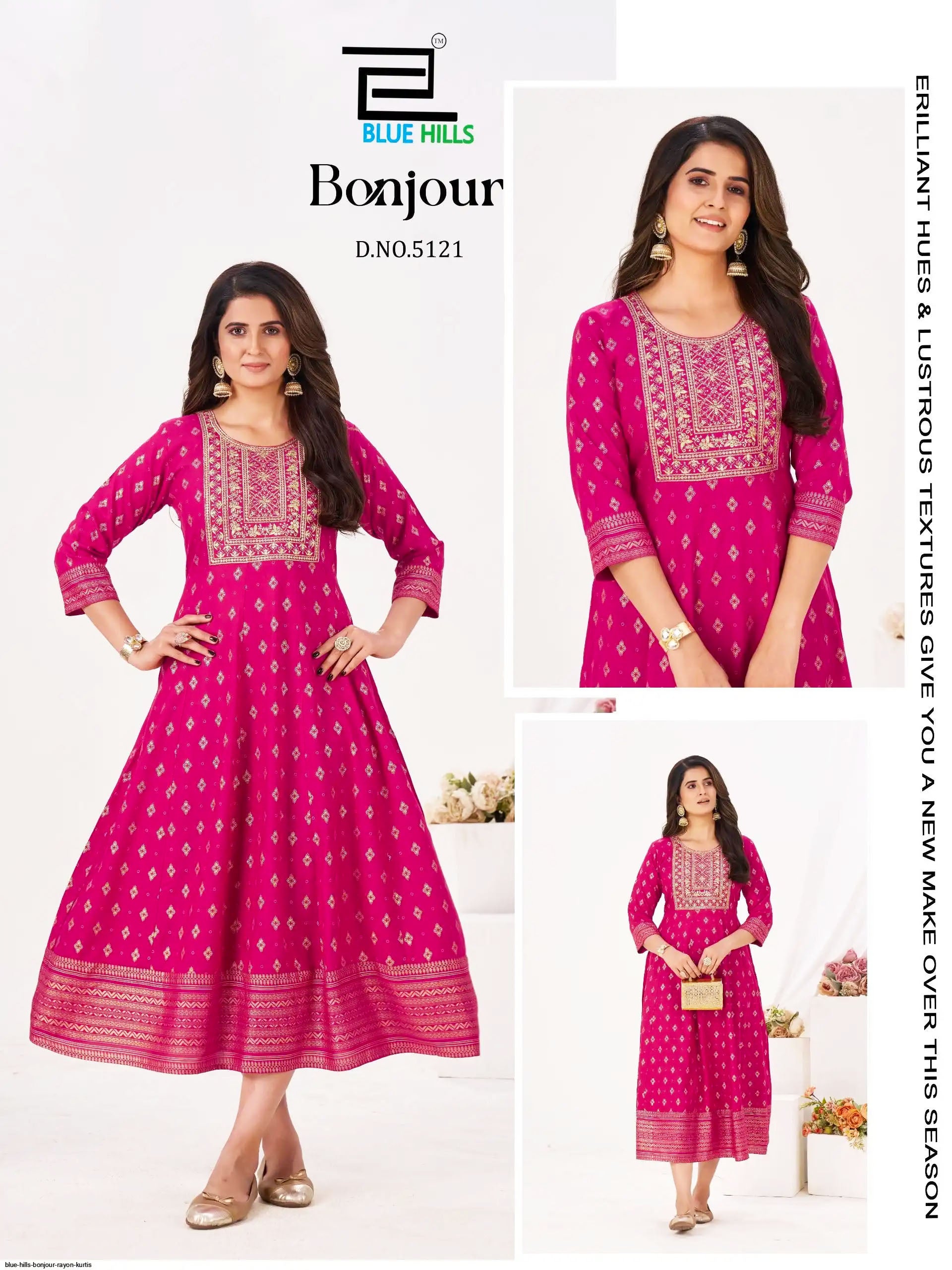 Blue Hills Presents Bonjour Rayon Fancy Anarkali Kurti With Foil Print Collections