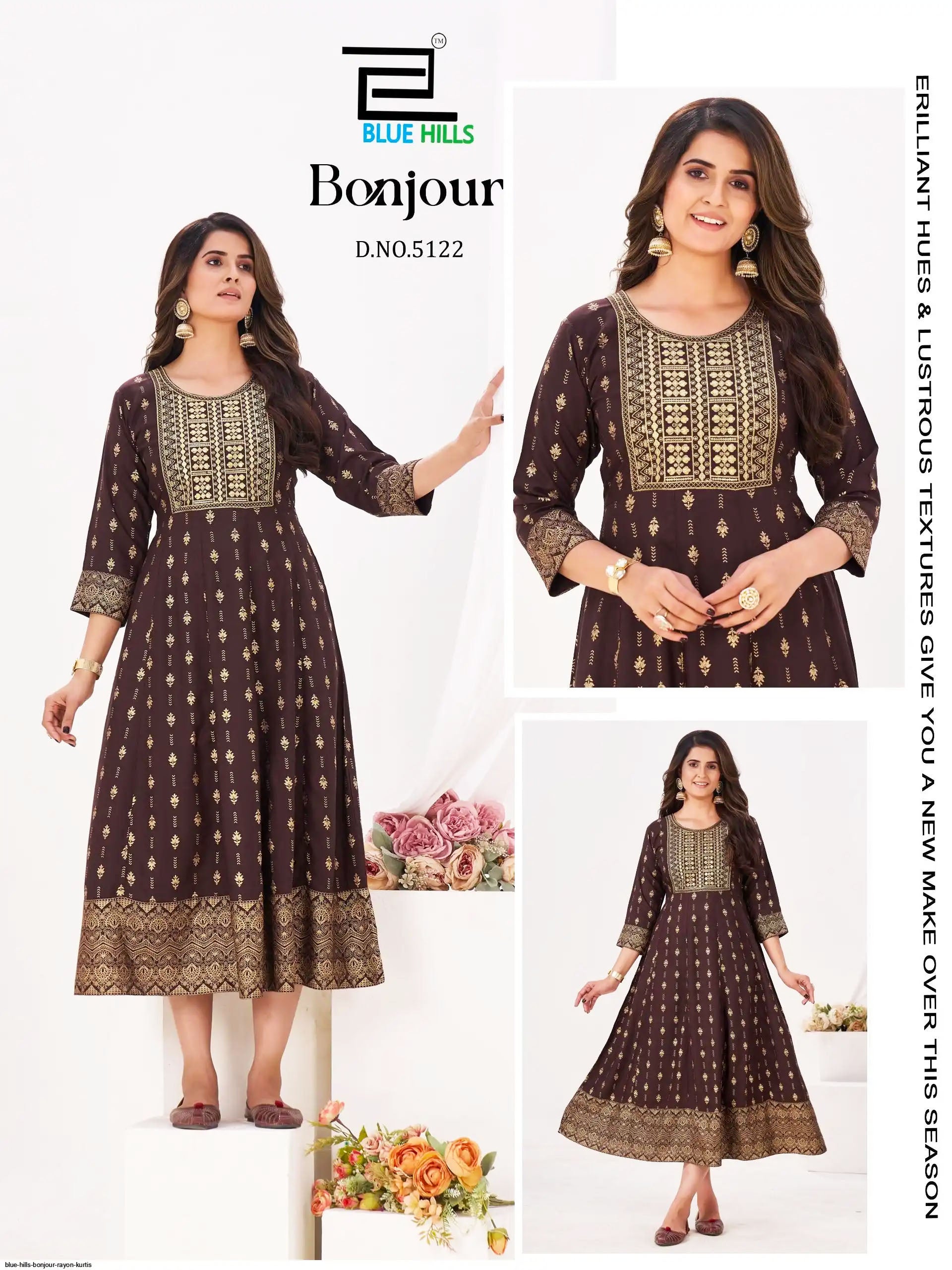 Blue Hills Presents Bonjour Rayon Fancy Anarkali Kurti With Foil Print Collections