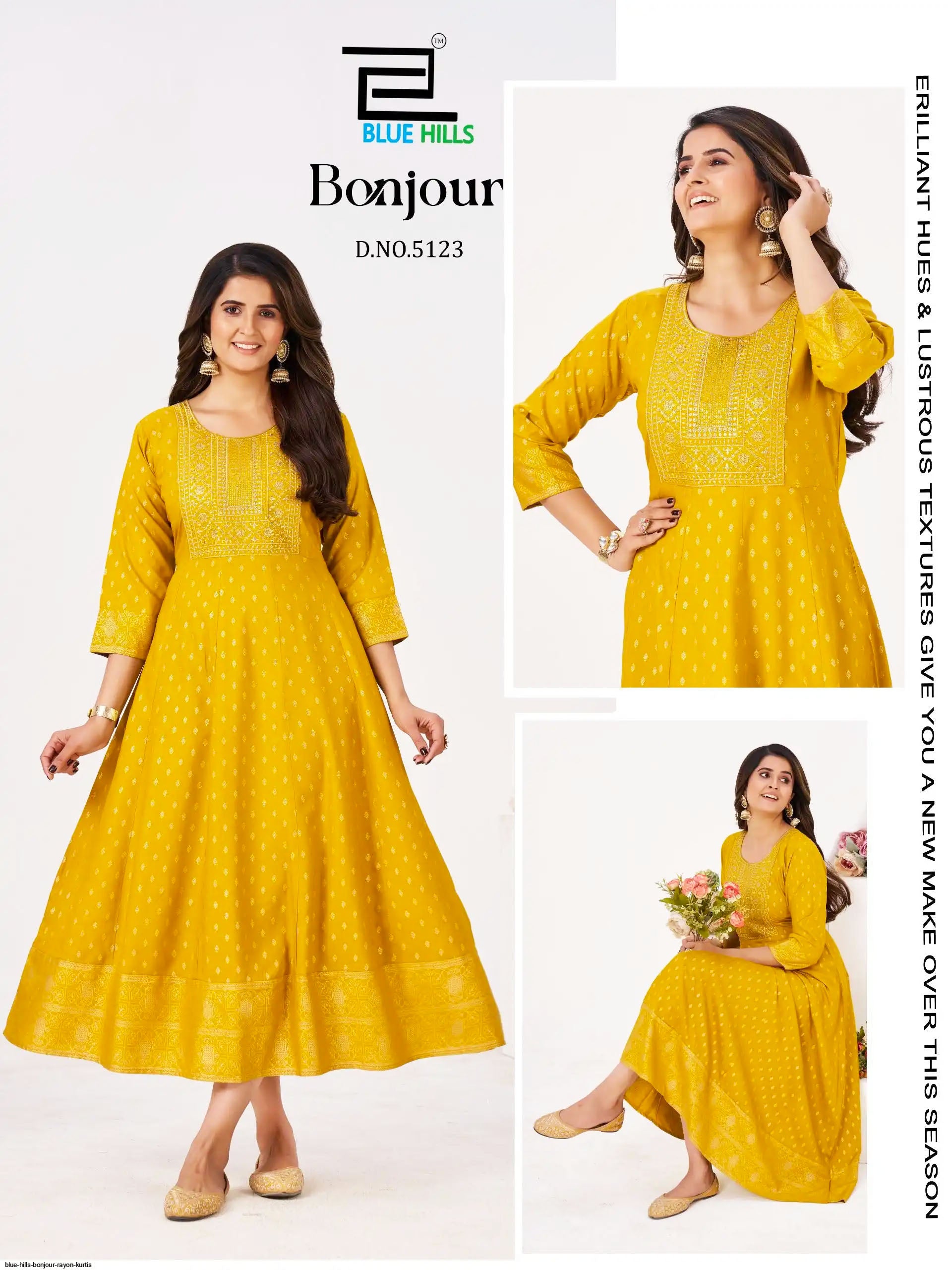 Blue Hills Presents Bonjour Rayon Fancy Anarkali Kurti With Foil Print Collections