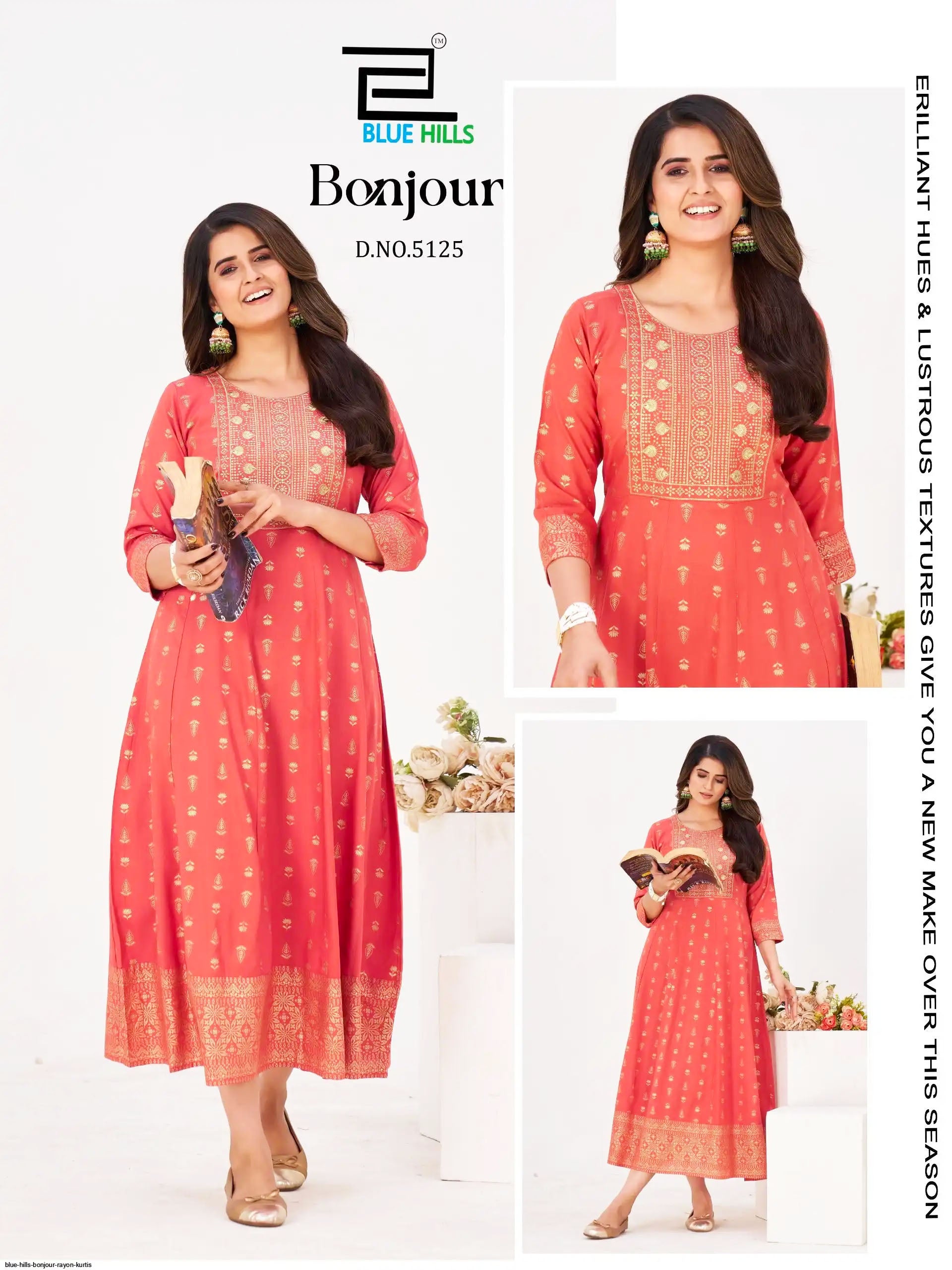 Blue Hills Presents Bonjour Rayon Fancy Anarkali Kurti With Foil Print Collections