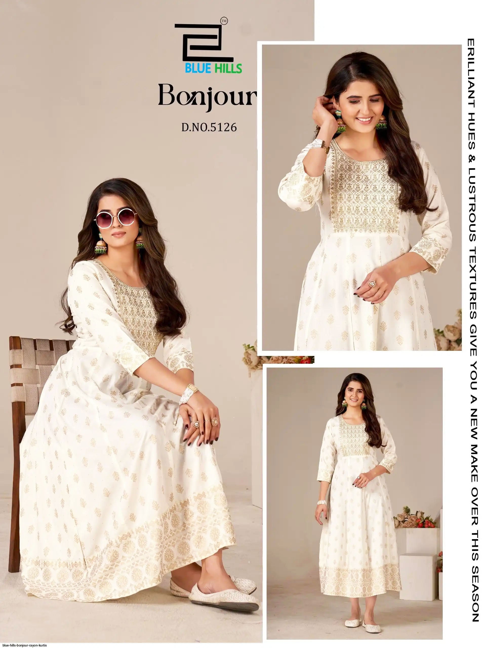 Blue Hills Presents Bonjour Rayon Fancy Anarkali Kurti With Foil Print Collections