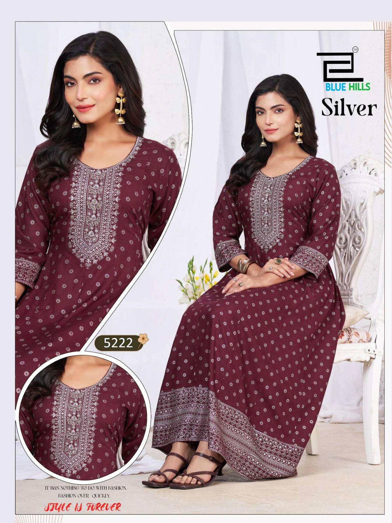 Blue Hills Presents Silver Series 5219 to 5224 Rayon Anarkali Fully Stitch Plus Size Pretty Gown Collections