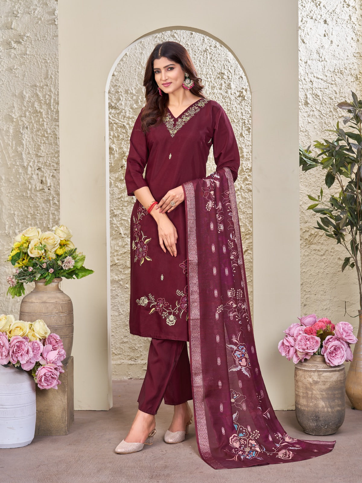 Roman Silk Kurtis With Top Bottom and Dupatta Collections