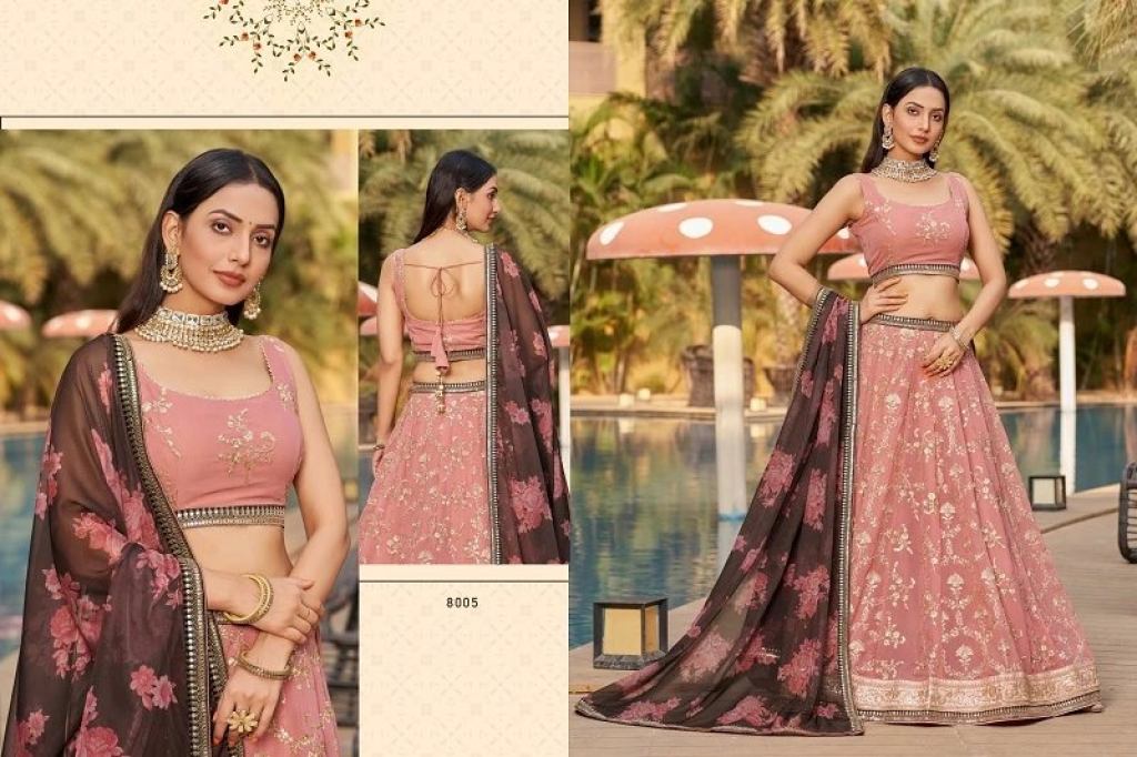 Gorgeous Designer Zeel Golden Palm Georgette Wedding Lehenga Choli Collections