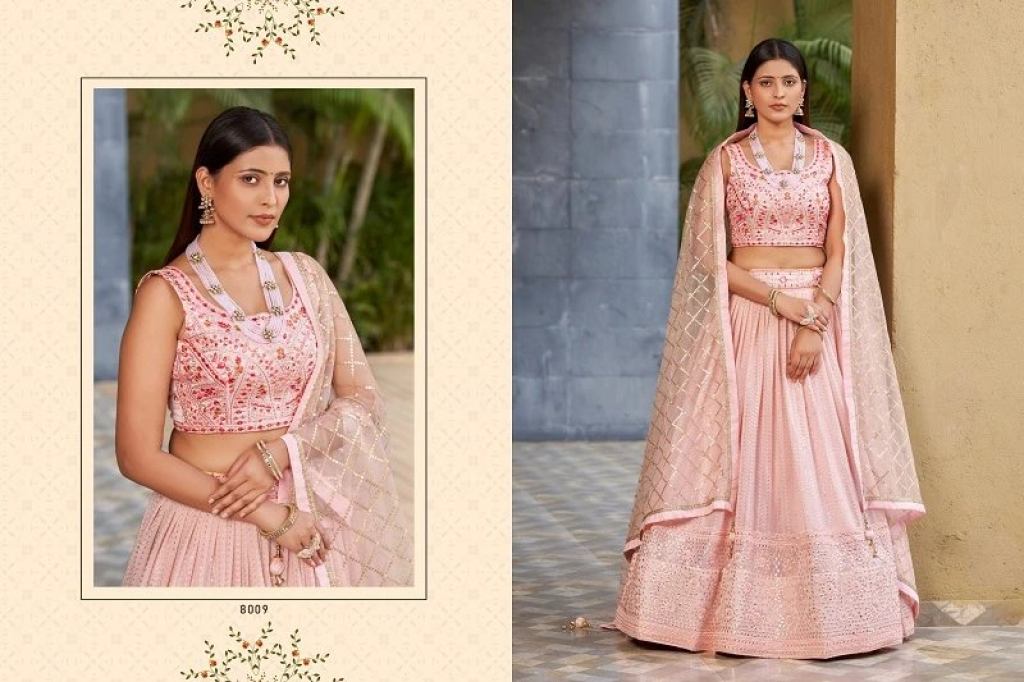 Gorgeous Designer Zeel Golden Palm Georgette Wedding Lehenga Choli Collections